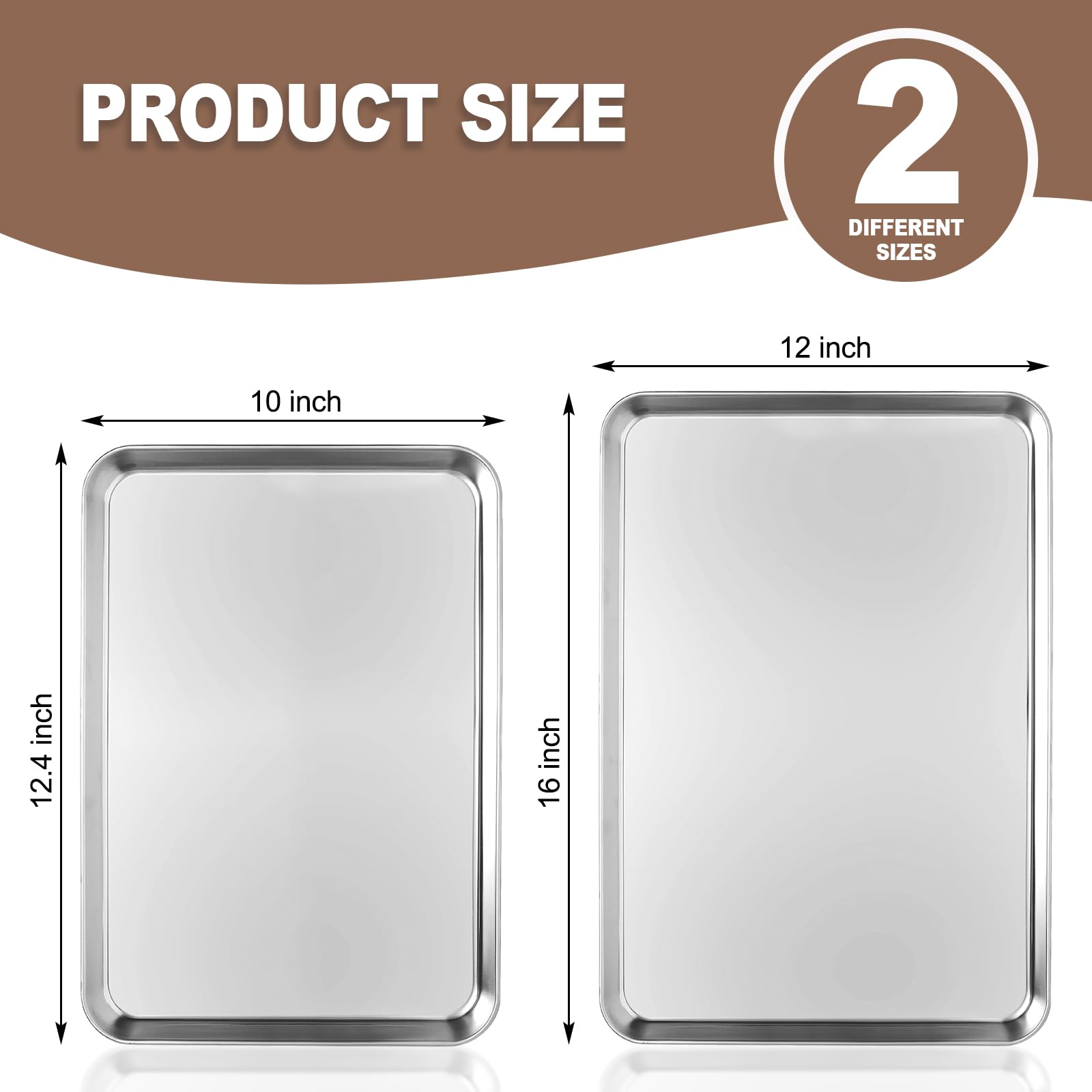 Zacfton 2 Pieces Stainless Steel Toaster Oven Pans, Baking Sheets For Oven Cookie Sheets, 16Inch & 12Inch Baking Pans, Non Stick
