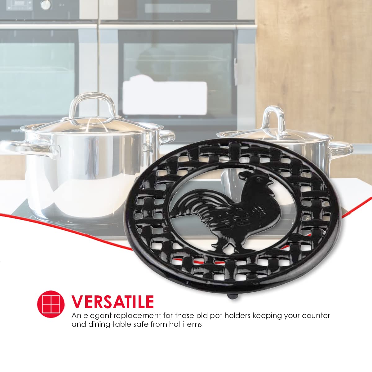 Home Basics Cast Iron Rooster (Black) Trivet, 8'' X 8'' X .62''