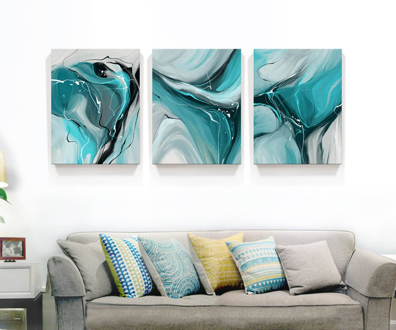 Canvas Painting Abstract Wall Art Teal Wall Art Living Room Canvas Wall Art Bedroom Wall Art Bathroom Wall Art Abstract Watercolor Home Decor Kitchen Poster Art 12x16 Inch/Set of 3 Wall Decor Painting