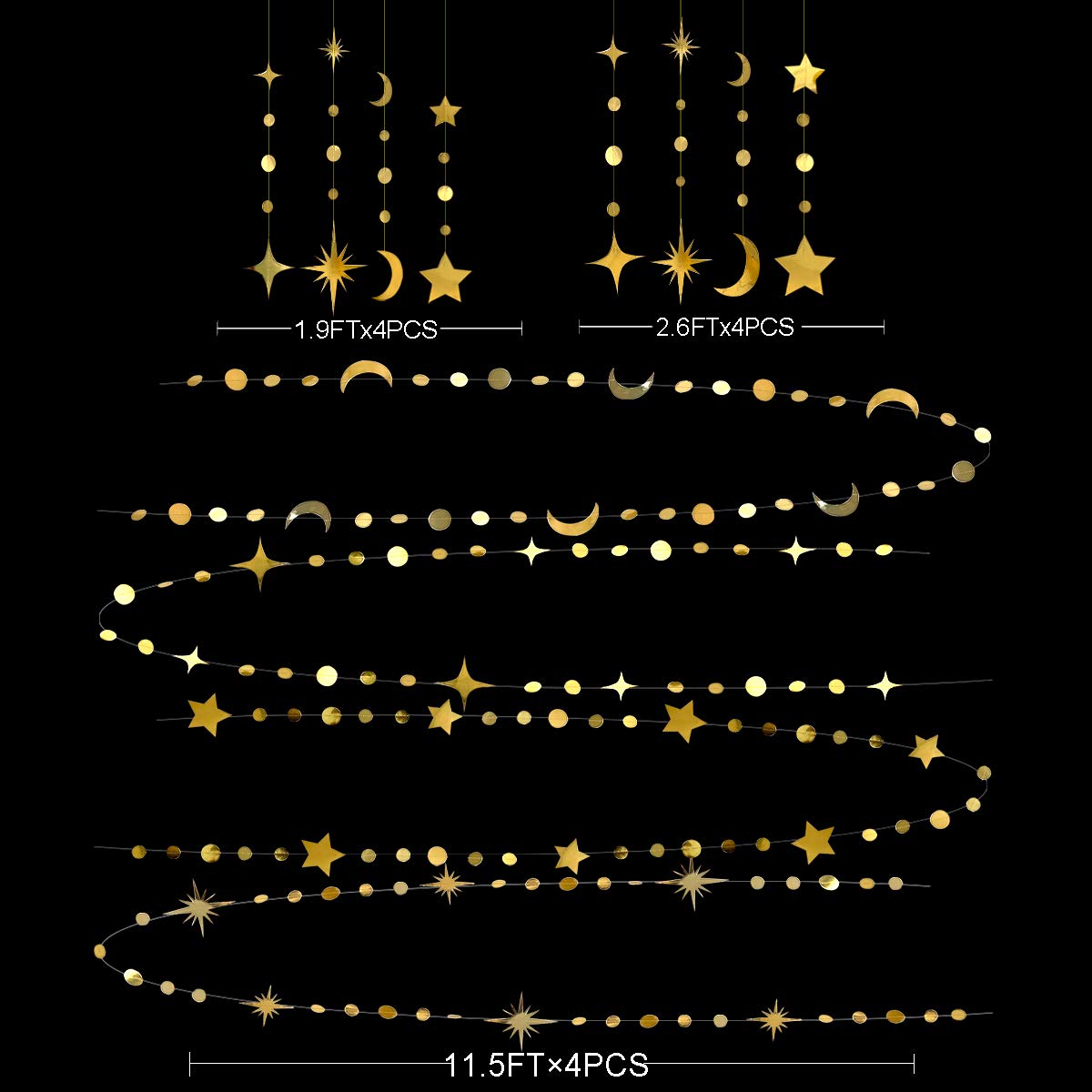 Gold Star Moon Circle Dot Garland Party Decorations Kit Hanging Crescent And Twinkle Little Star Streamer Bunting Banner For Kid