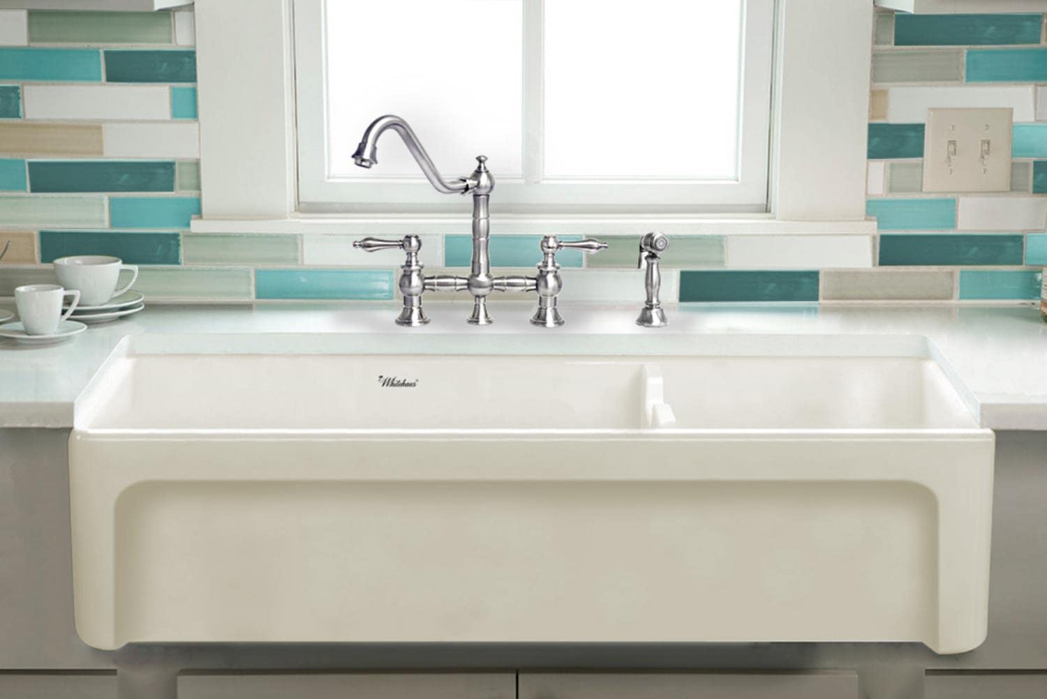 Whitehaus Collection Whqdb5542-Biscuit Glencove, Kitchen, Front Apron, Fireclay Sink, Extra Large, Biscuit