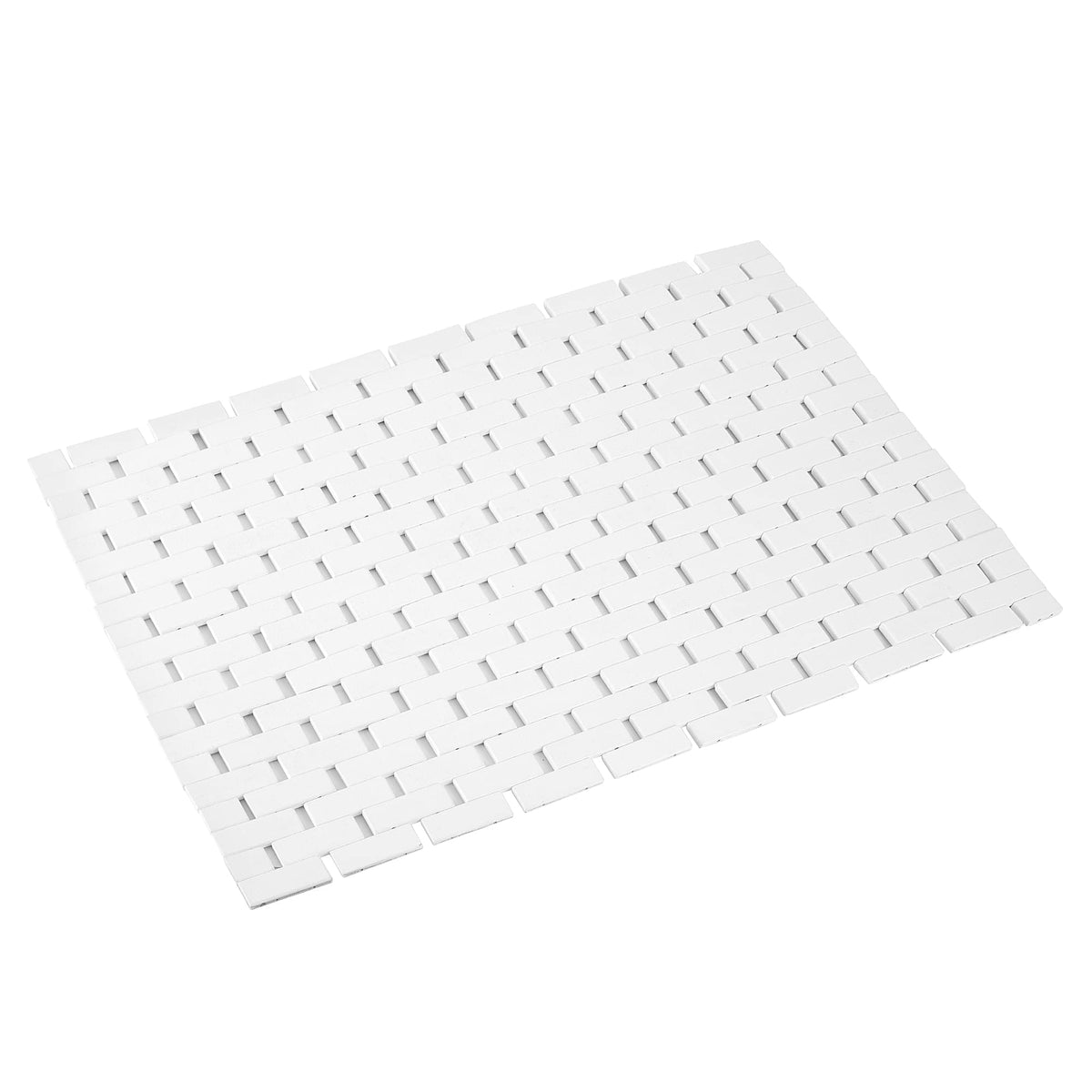 Bamboo Bath Mat Bathroom Rugs Floor Wood Shower Bathtub Waterproof Non Slip Accessories 16X24 Inch Easy To Clean, White, 1 Pc