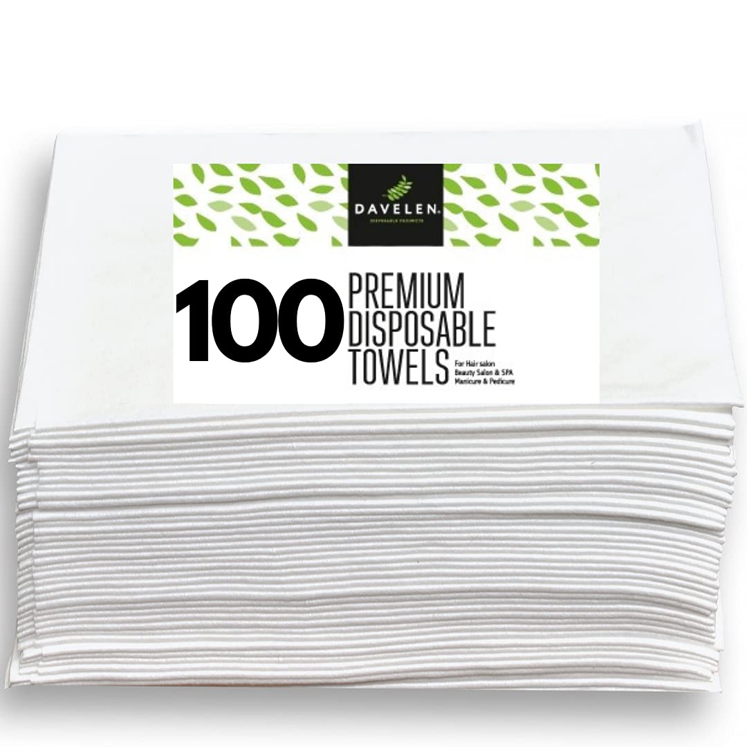 DAVELEN Disposable Large Luxury 100 Towels Spa and Salon Quality Softness for Guests, Clients | Hair, Face, Body Use | 100 pcs |