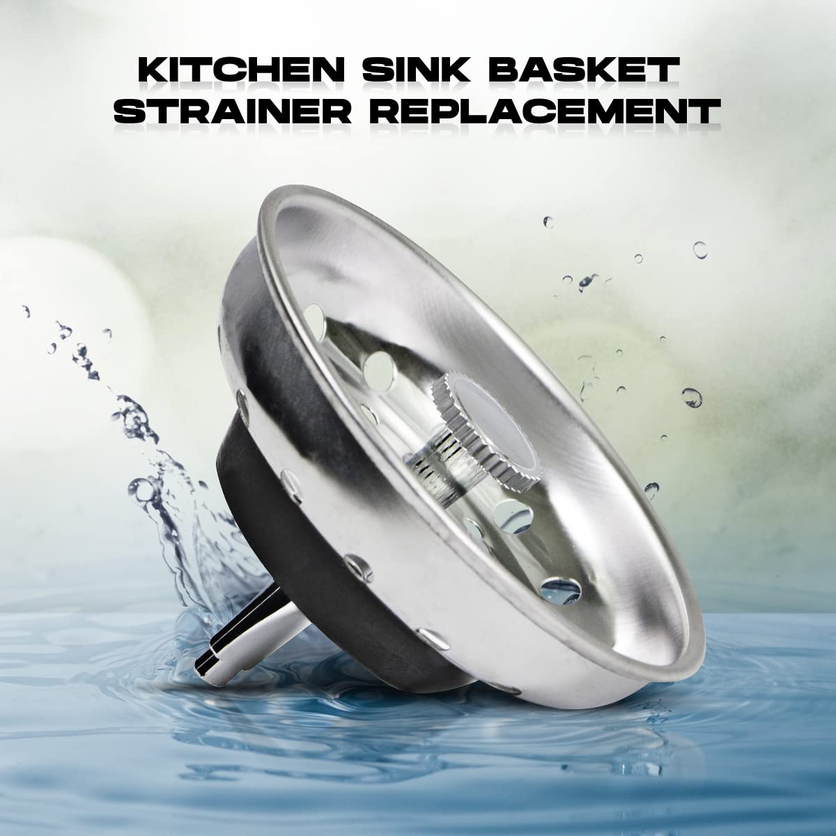 Highcraft 97333 Kitchen Sink Basket Strainer Replacement for Standard Drains (3.25 Inch) Chrome Plated Stainless Steel Body With Rubber Stopper  3.25''