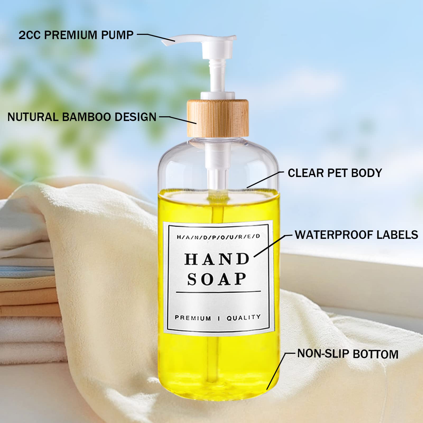 Clear Soap Dispenser Set 16Oz Plastic Soap Dispenser Hand And Dish Soap Dispenser For Kitchen Refillable Soap Lotion Dispenser F