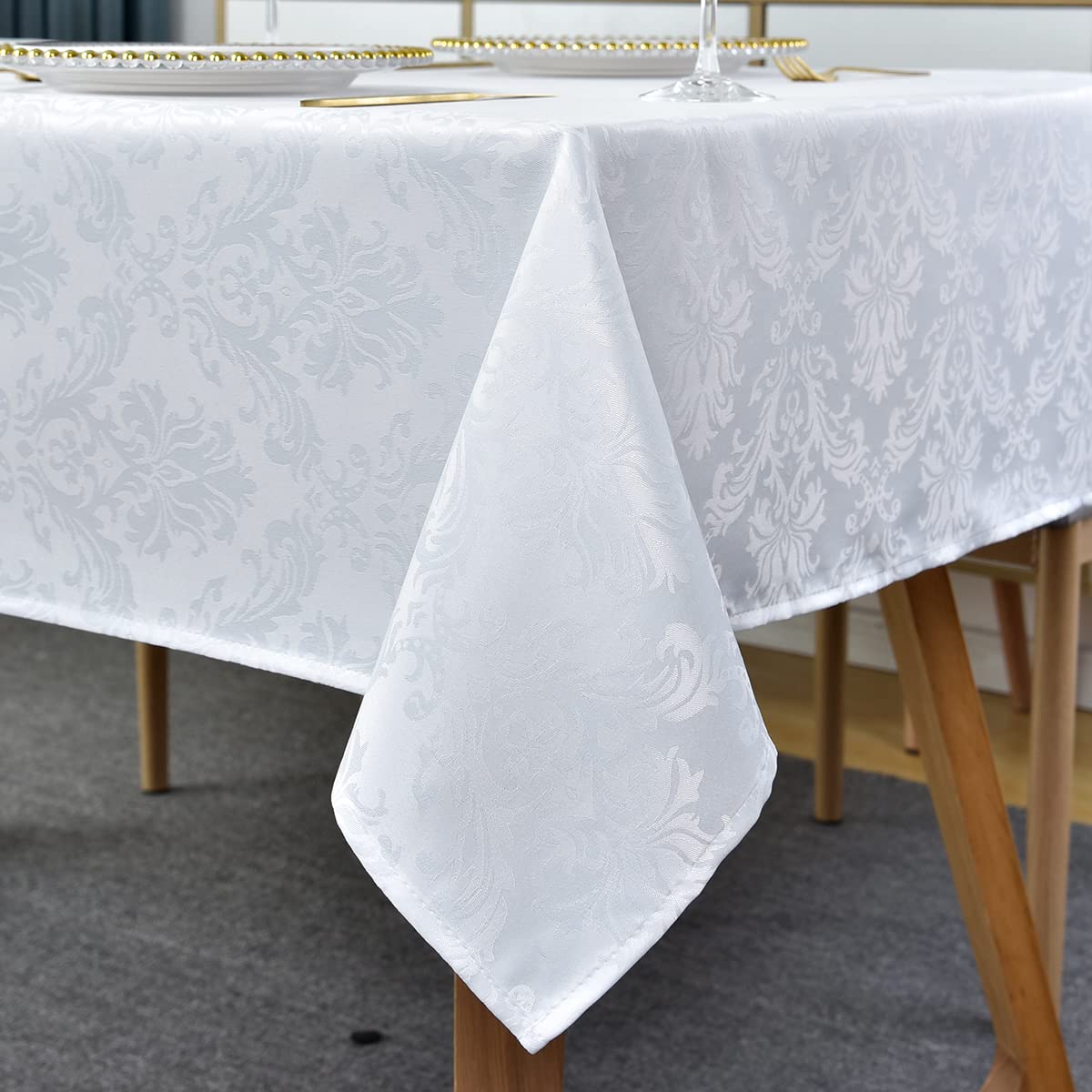 Sastybale White Tablecloth Rectangle 60 X 120 Inch Jacquard Damask Tablecloth, Spill Proof & Wrinkle Free Table Cloth, Heavy Dut
