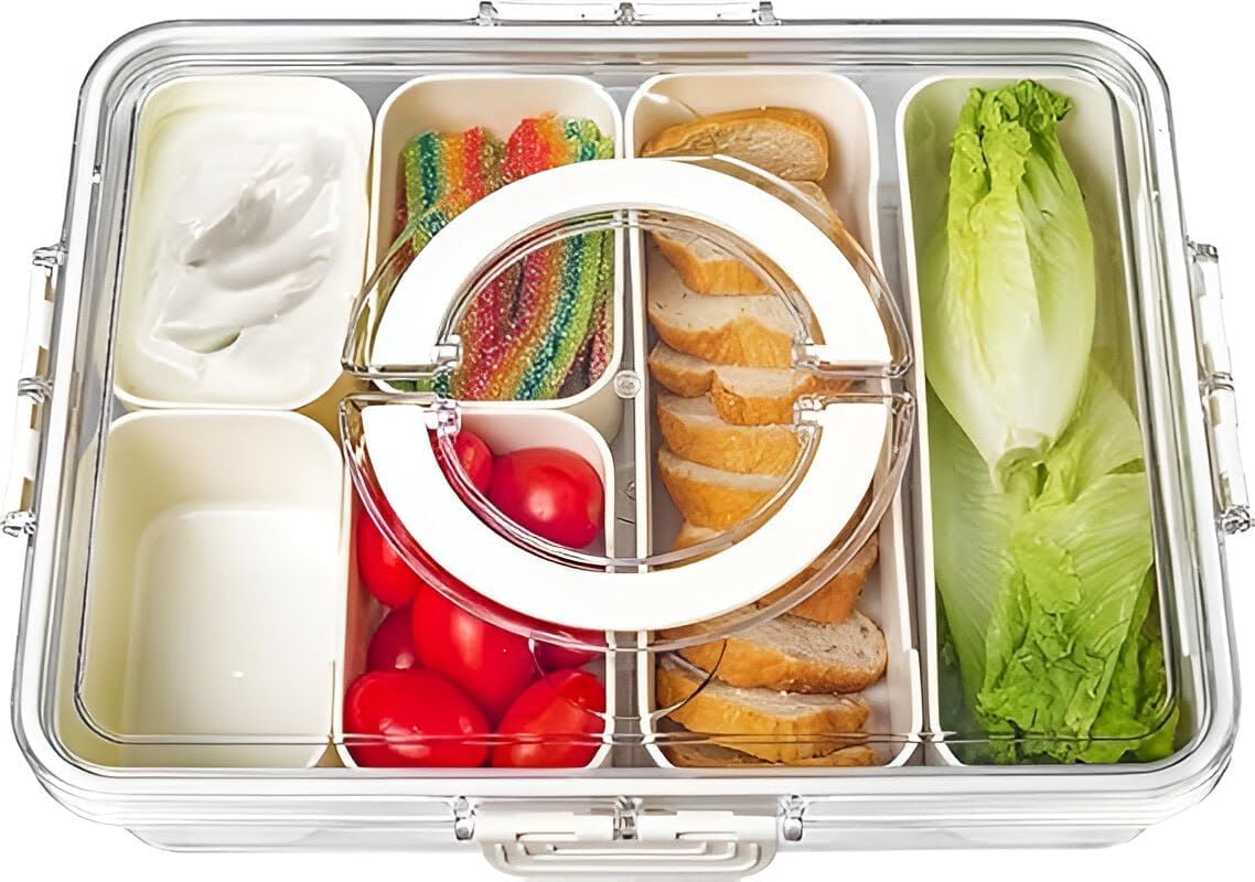 Krival Pack Of 2 Divided Fridge Storage Box With Serving Tray With Lid And Handle | Refrigerator Food Storage Box Plastic Compar