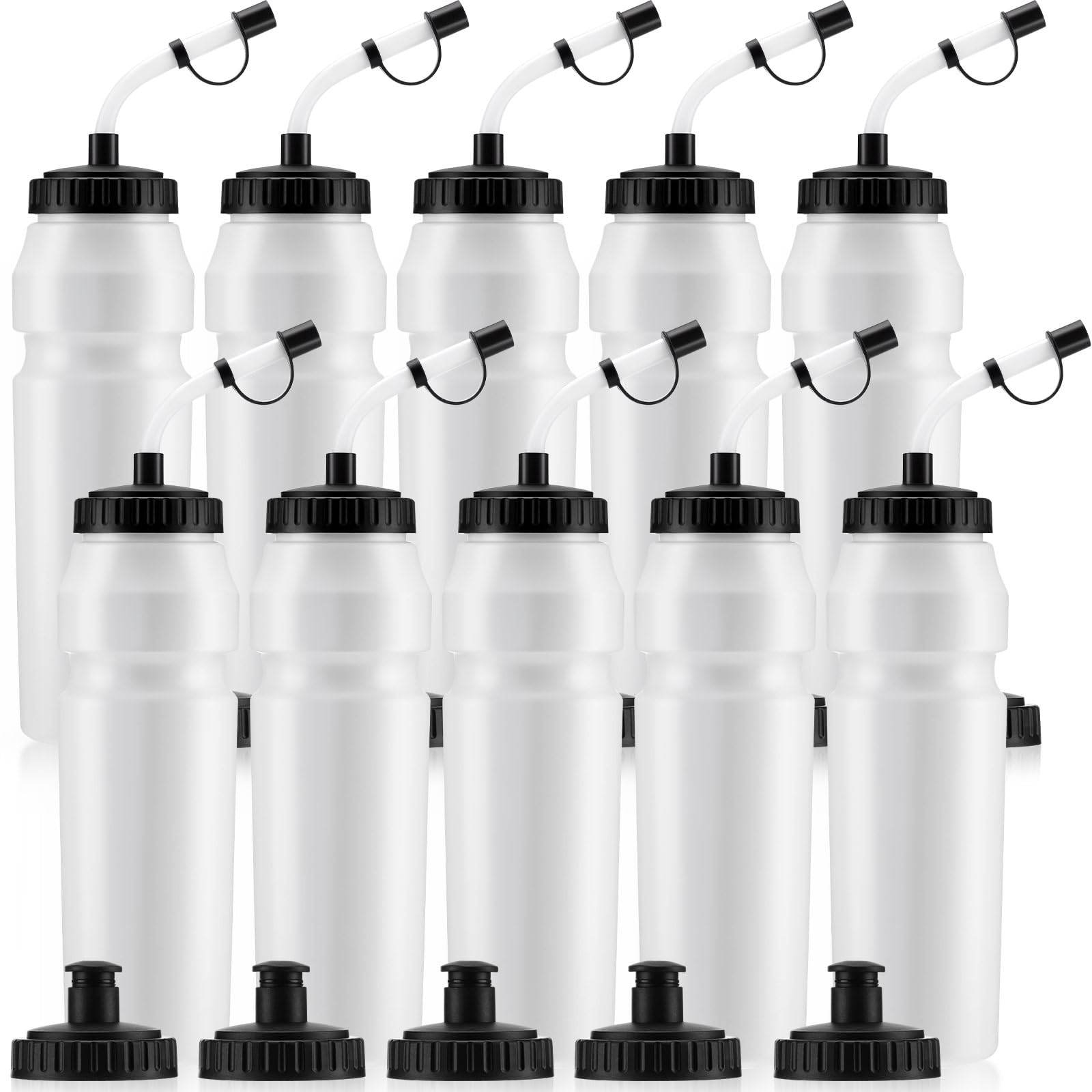 Nuenen 10 Pcs 1 Liter Sports Water Bottle with 2 Lids (Straw and Squeeze),34 oz Squirt Water Bottle with Pull Top Cap for Adults