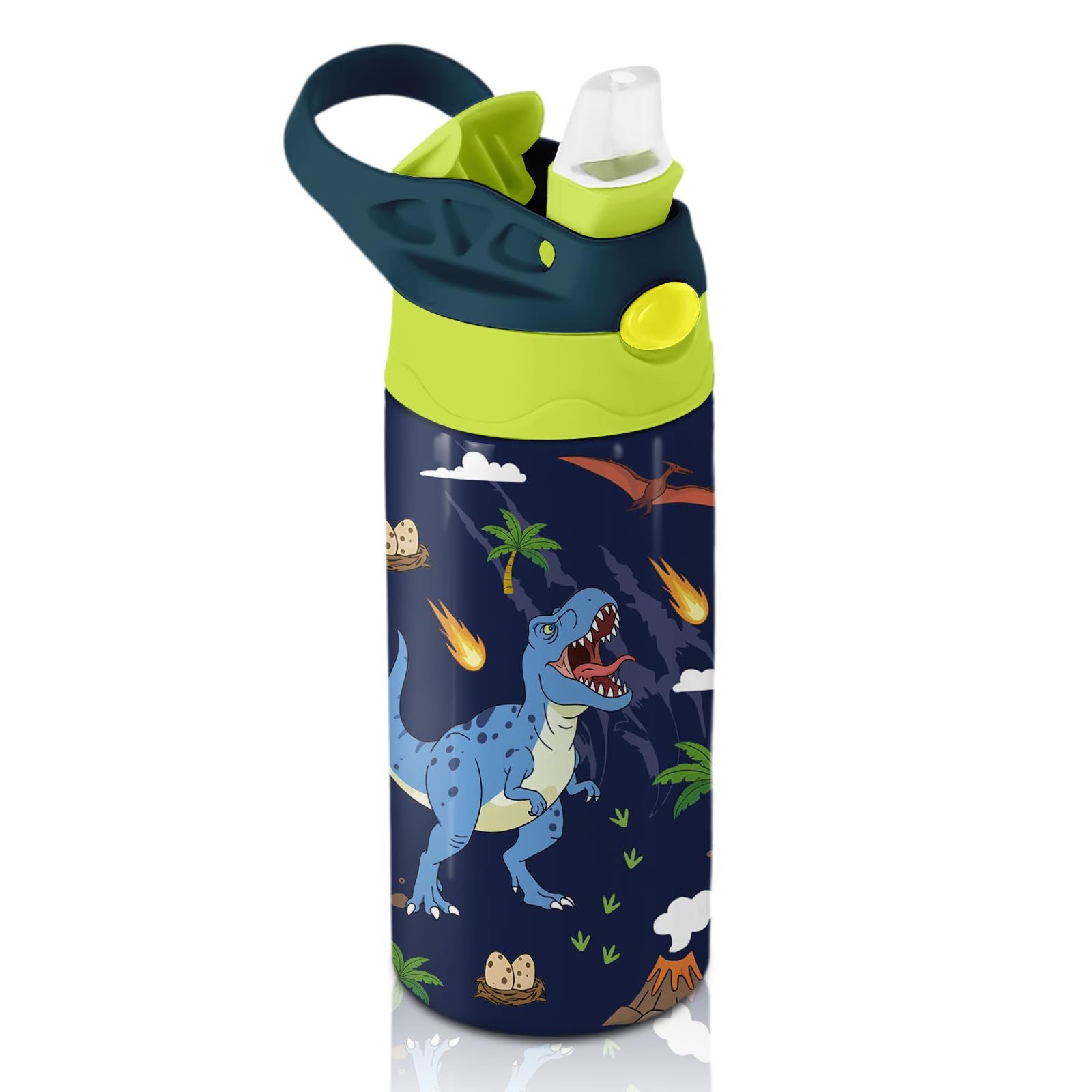 Dinosaur Gifts for Boys Girls - 12oz Kids Water Bottle with Straw, Dino Stainless Steel Water Bottle, Insulated, Leak-proof, BPA