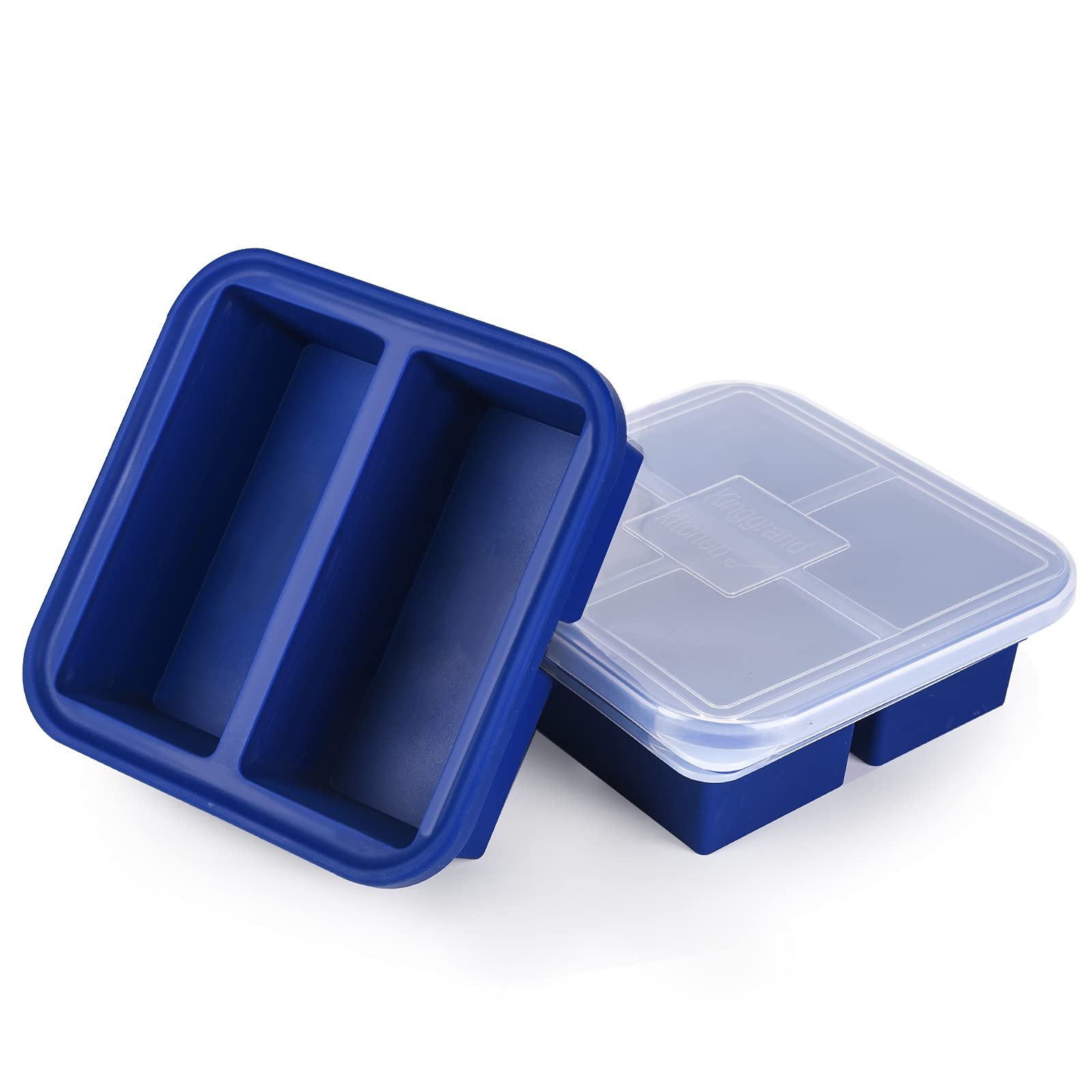 Kinggrand Kitchen 2-Cup Silicone Freezer Tray With Lid - 2 Pack - Make 4 Perfect 2-Cup Portions - Easy Release Molds For Food St