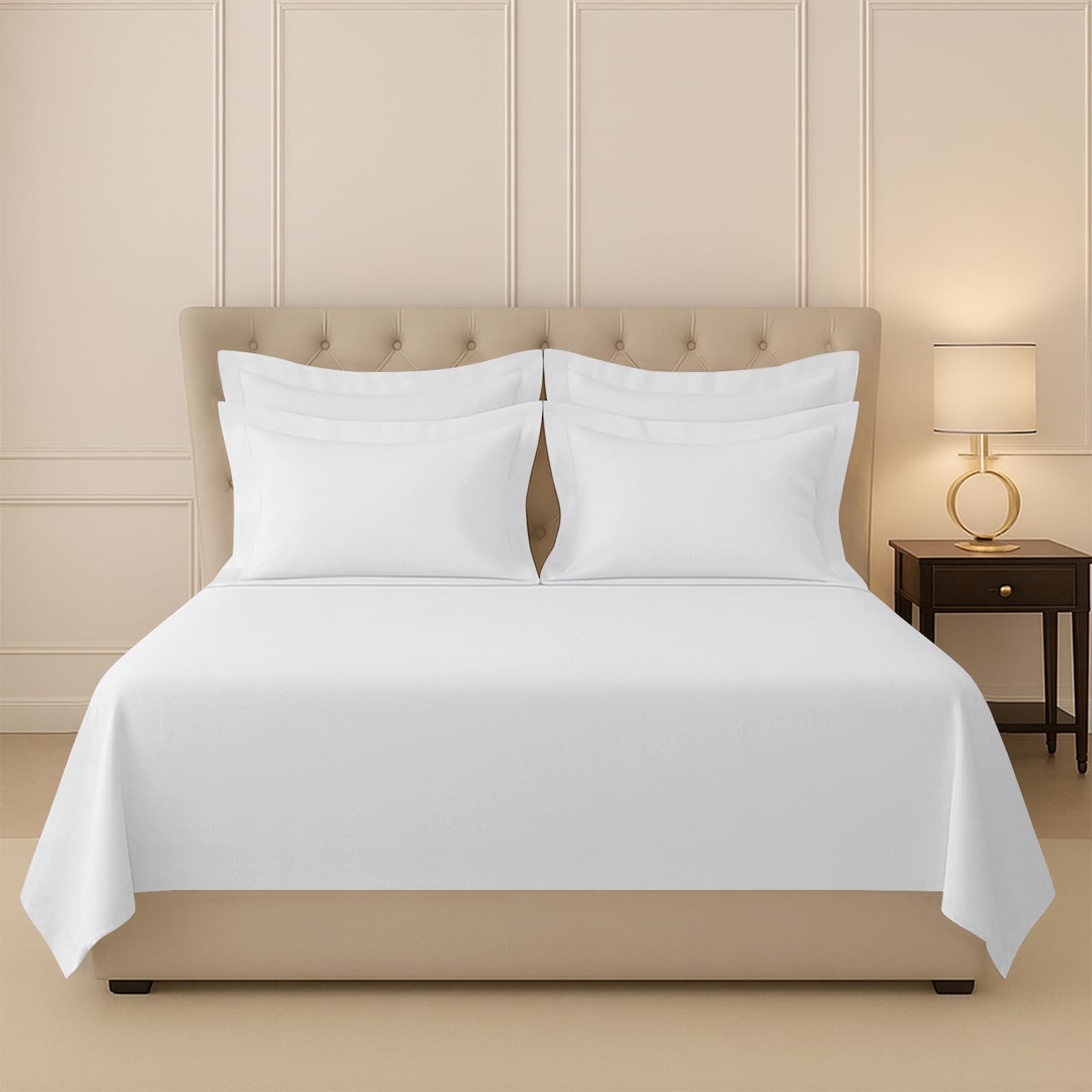 Pizuna 100% Cotton Bedsheet Super King Size White, 400 Thread Count Long Staple Combed Cotton Flat Bedsheets 108X108 Inches With