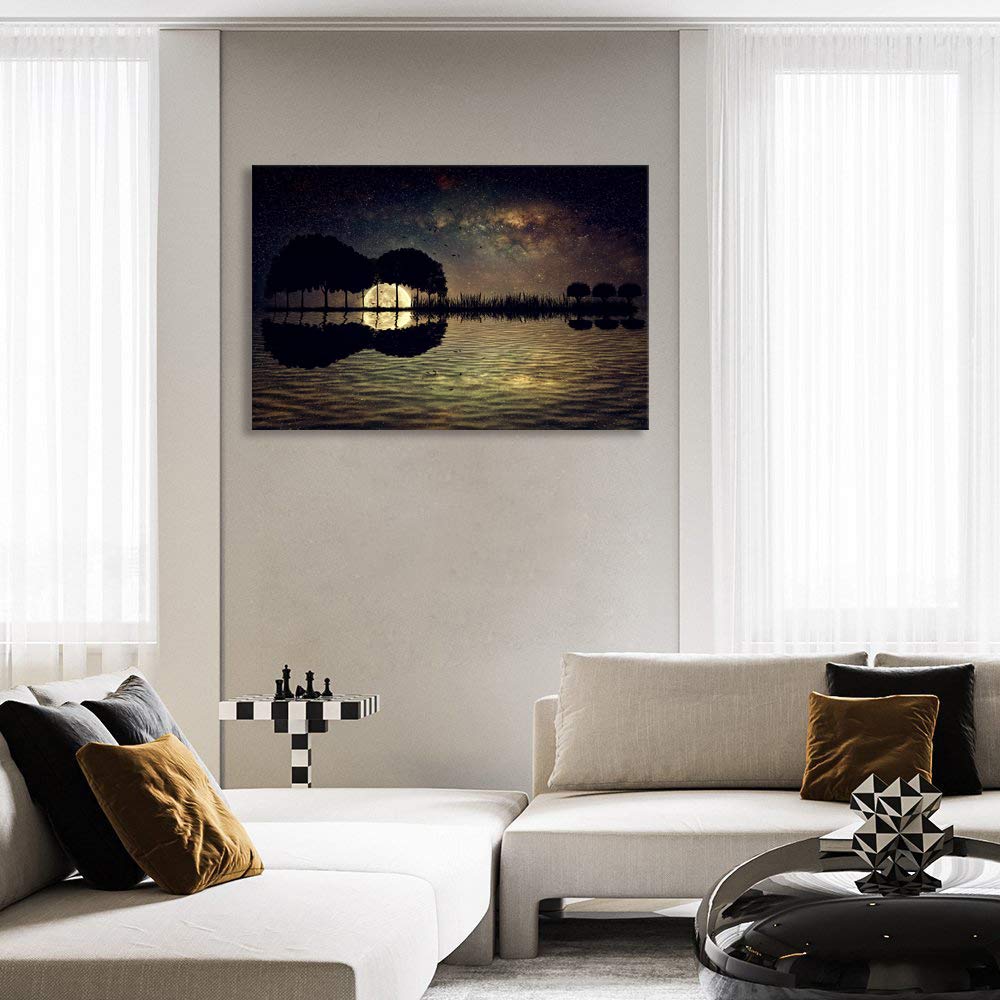 Urttiiyy Abstract Guitar Trees Arranged In A Shape Of A Guitar On A Starry Sky Background In A Full Moon Night Guitar Canvas Wal