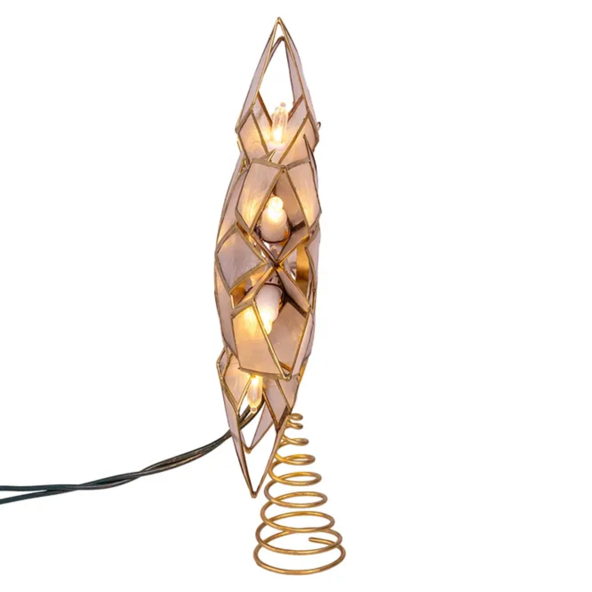 Kurt Adler 10-Light LED Capiz Star Tree Topper, 8-Point, Gold, 9.25