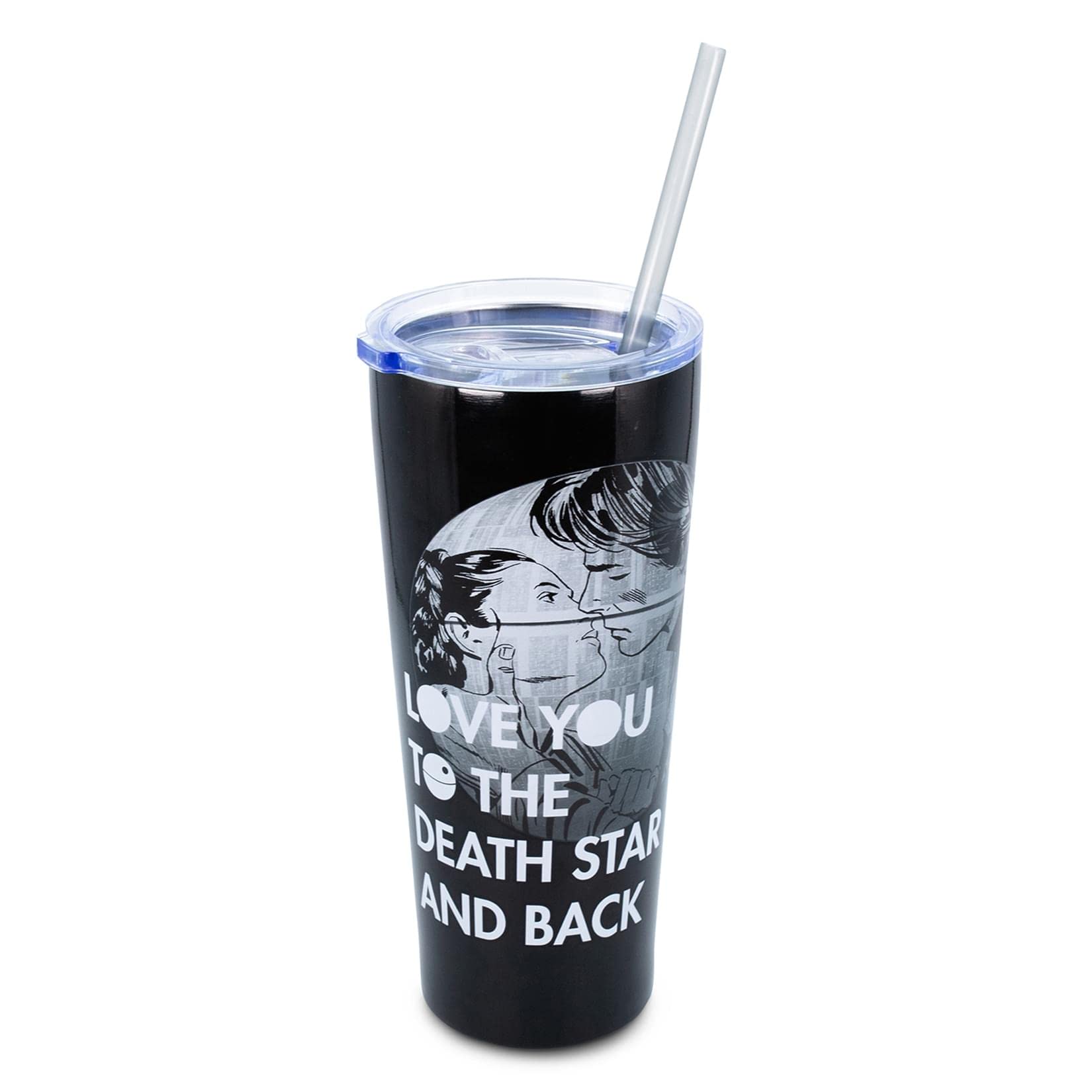 Silver Buffalo Star Wars Love You To The Death Star And Back Double Walled Stainless Steel Tumbler W Straw, 22-Ounces