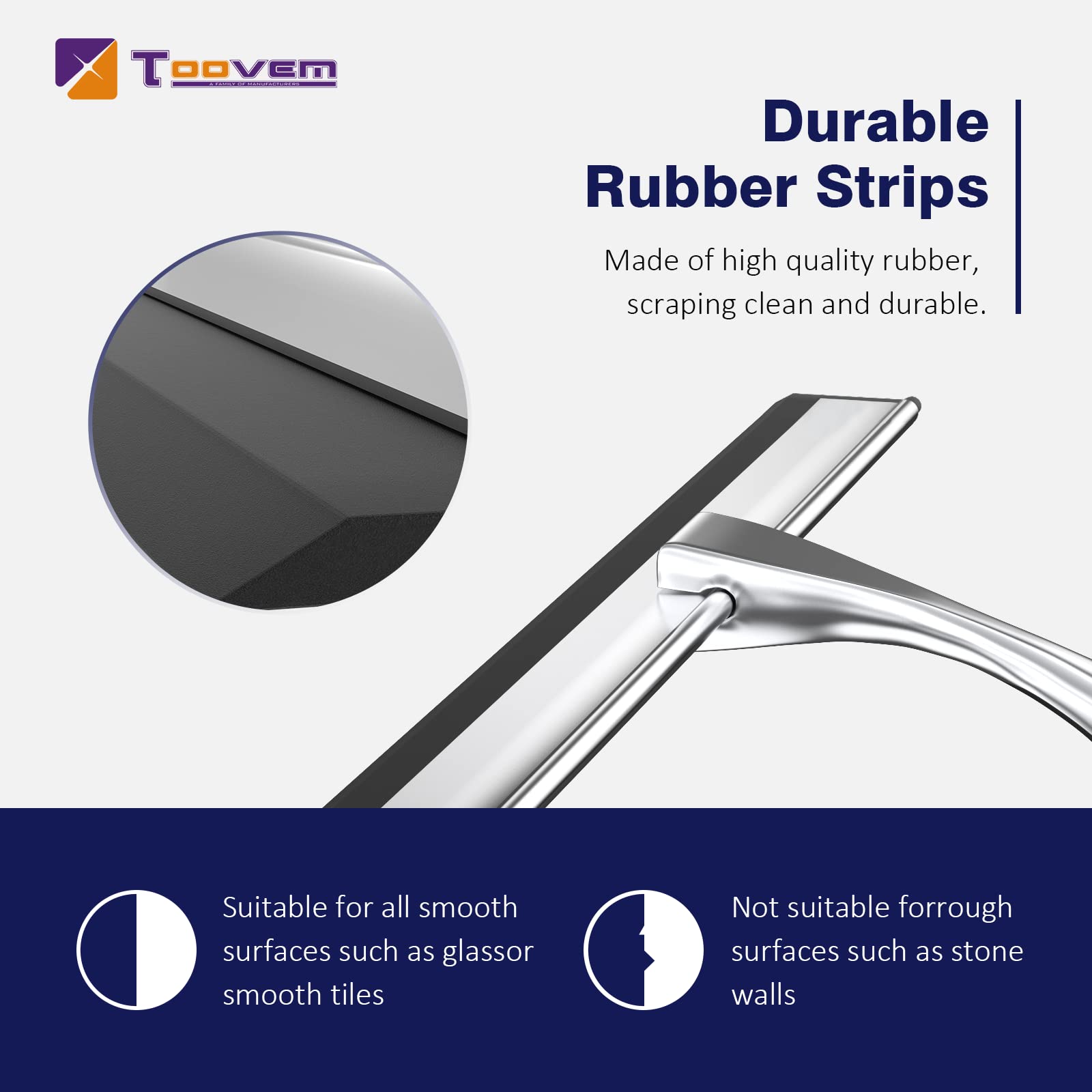 12'' Shower Squeegee, Toovem Shower Squeegee For Shower Doors For Glass Doors, Windows, Bathroom, Car Windshield, Silver