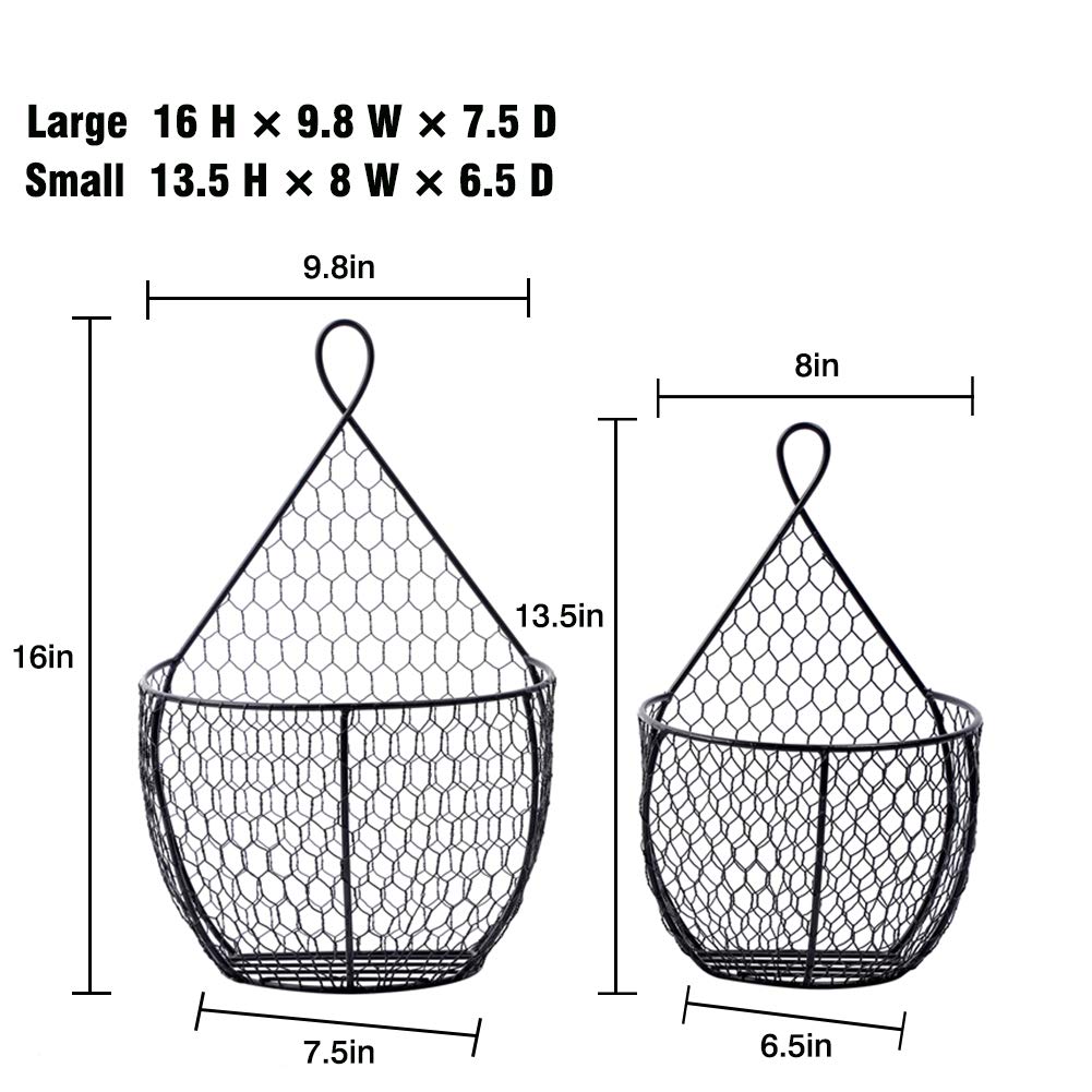 Erytlly Metal Fruit And Vegetable Storage Hanging Basket Wall Mounted, For Kitchen Black Wire Baskets For Flowers, Fruits And Ve