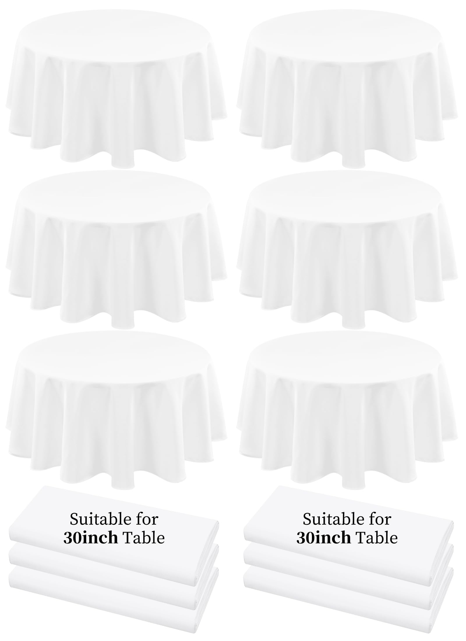 6 Pack Polyester Round Tablecloth 70 Inch White Table Cloths Water Resistant Polyester Cloth Round Tablecloths Washable Tableclo
