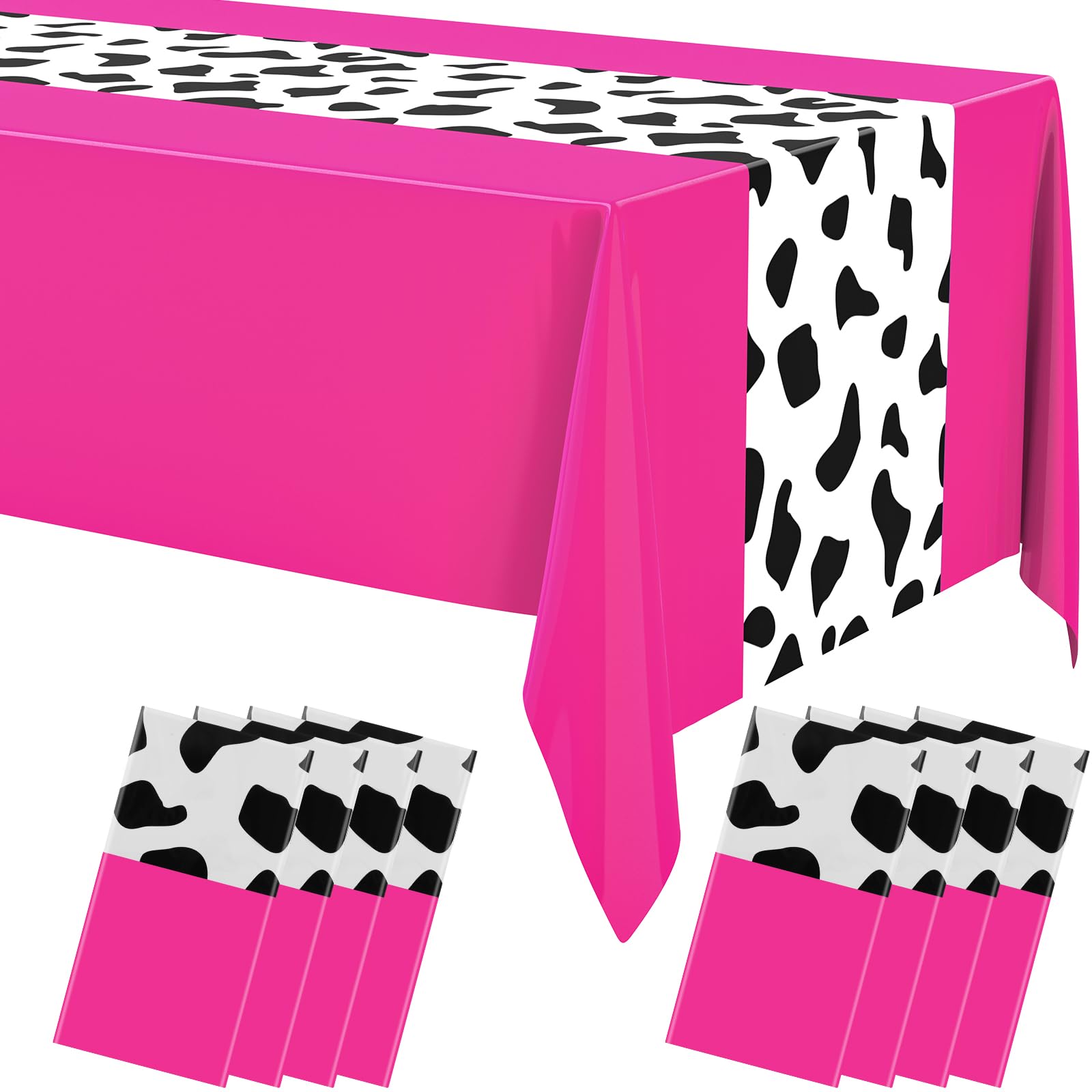 Remagr 8 Pcs 54 x 108 Inch Cow Print Tablecloth Party Decor Western Table Runner Cowboy Cowgirl Plastic Rustic Disco Table Cover