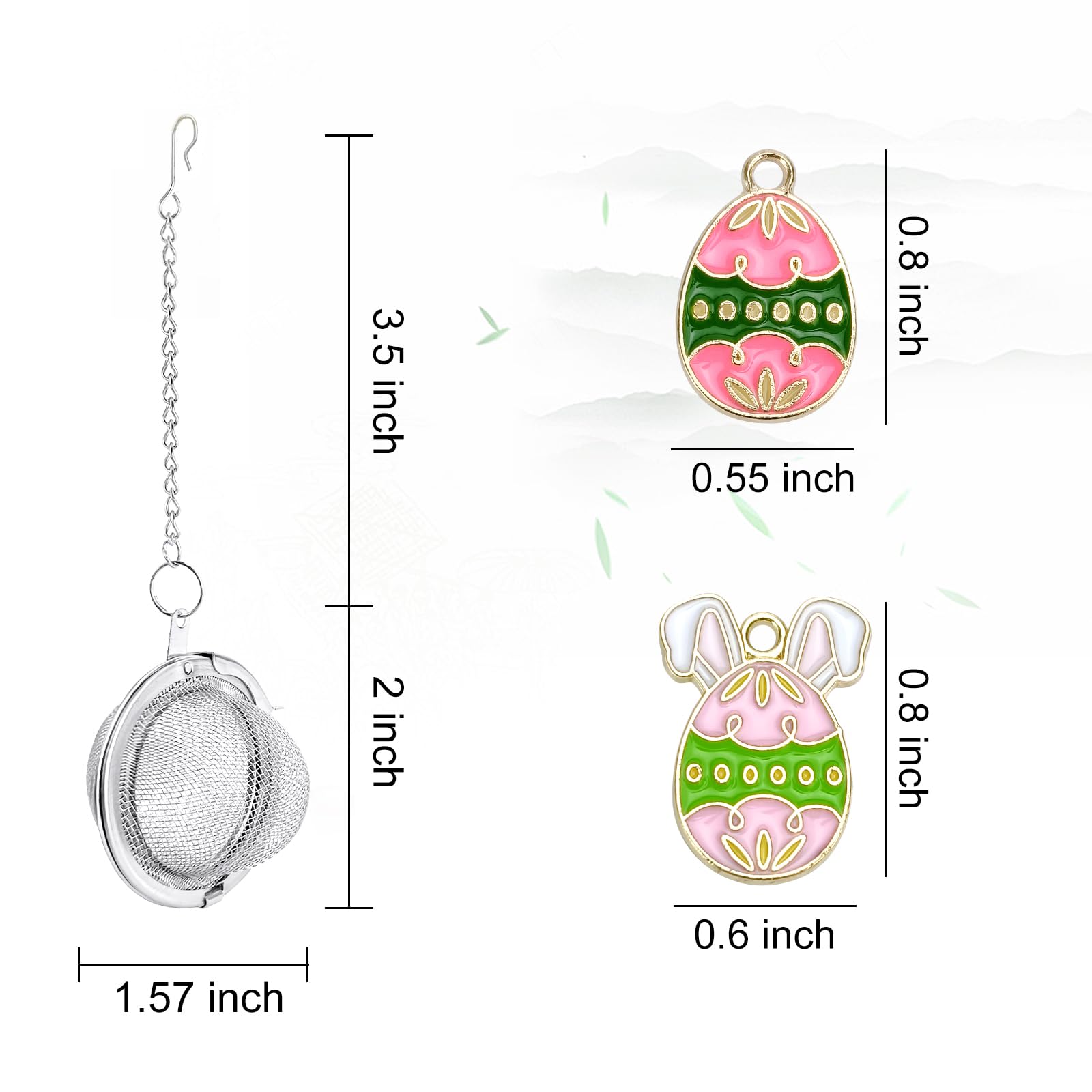 2Pcs Easter Stainless Steel Mesh Tea Infuser, 2.1 inch Tea Ball with Easter Eggs Pendant,Tea Strainer Tea Diffuser Tea Steeper f