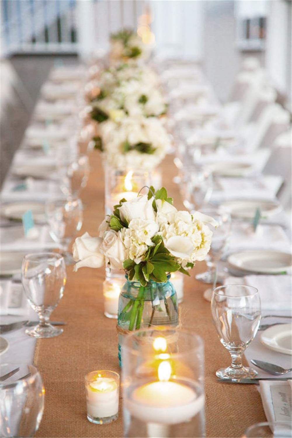 B-Cool 2 Pieces Burlap Table Runners 13X108 Inch Fall Table Runner Dresser Cover For Farmhouse Jute Table Runner Fabric Wedding