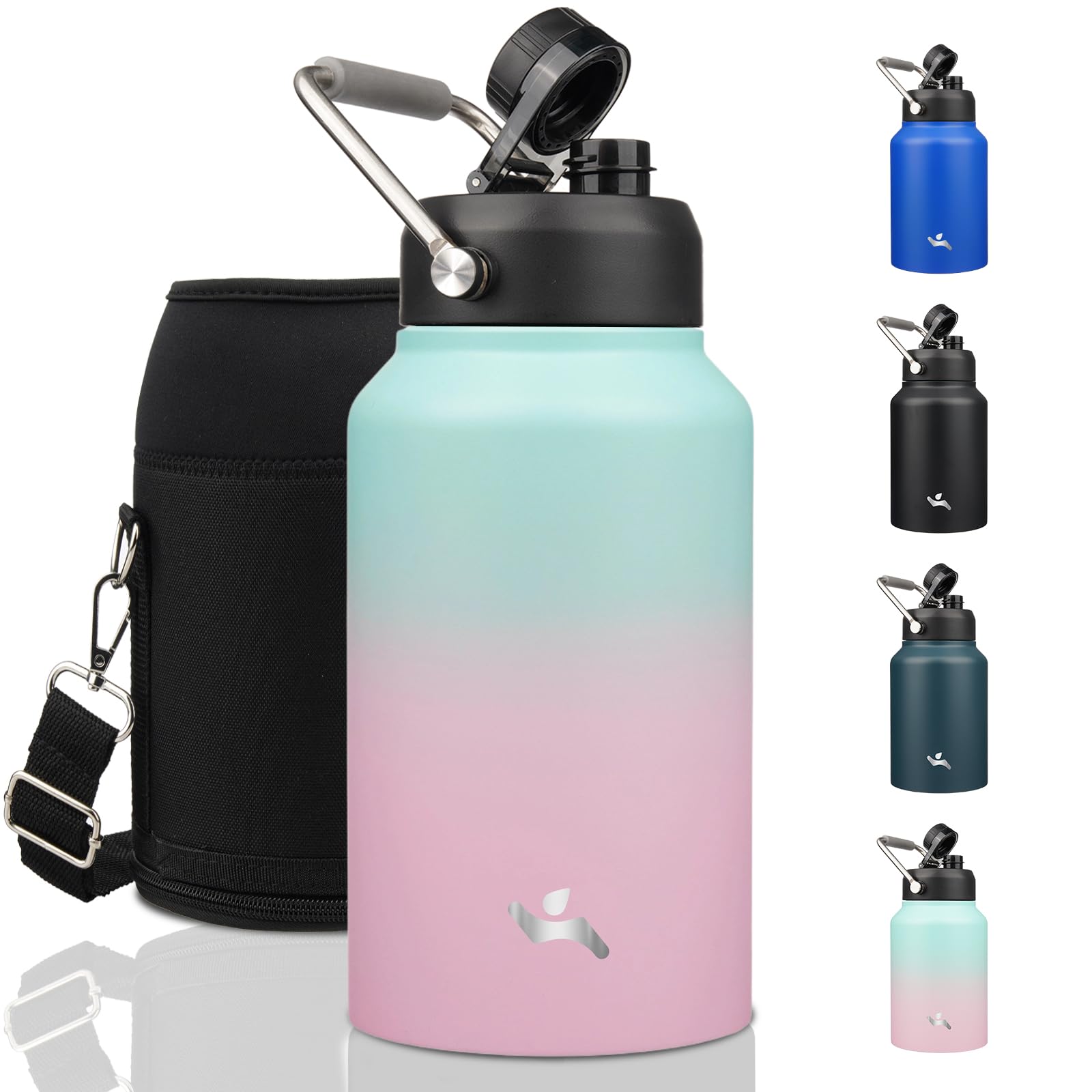 Konokyo Jug with Handle,87 oz Insulated Water Bottle with Carrying Pouch, Double Wall Vacuum Stainless Steel Metal Bottle,Gum