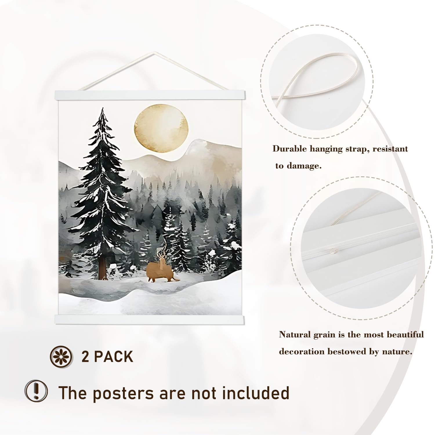 Artmag 2 Pack Magnetic Poster Hanger Frame, 18X24 18X12 18X28 Light Wood Wooden Magnet Canvas Artwork Print Dowel Poster Hangers
