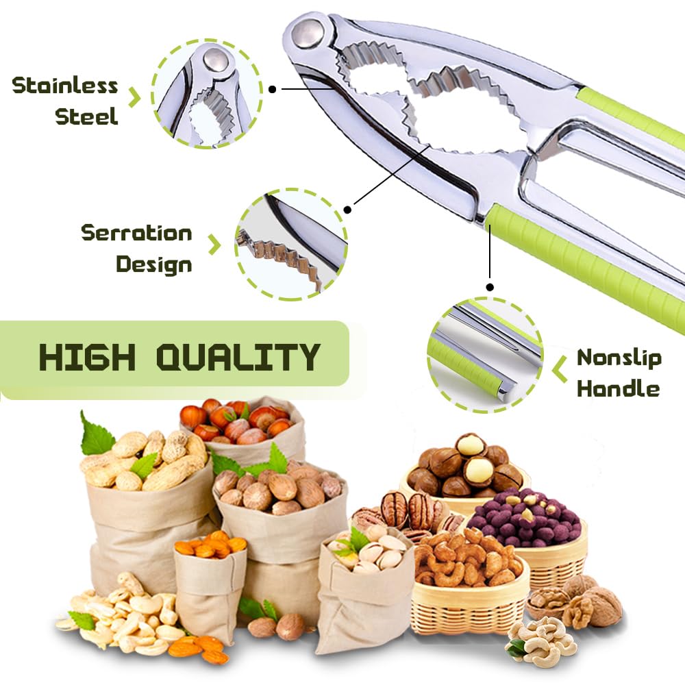 Vicsamer Heavy Duty Nut Cracker Set - 3 Piece Green Seafood Tools with Non-slip Handle & 2 Forks/Picks for All Nuts