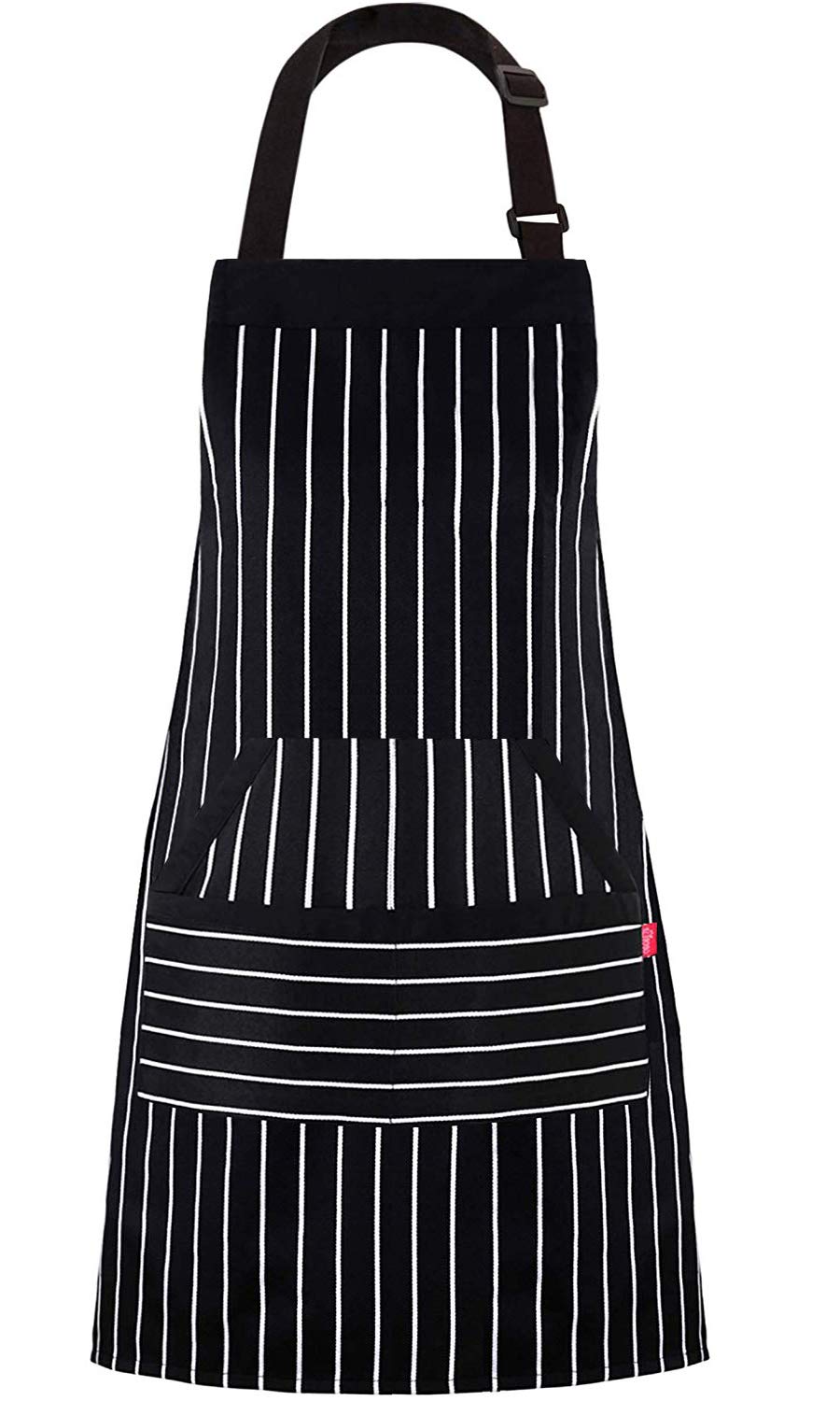 Alipobo Kitchen Cooking Apron For Women And Men, Adjustable Chef Bib Apron With Pockets - 32'' X 28'' - Black/White Pinstripe- 1