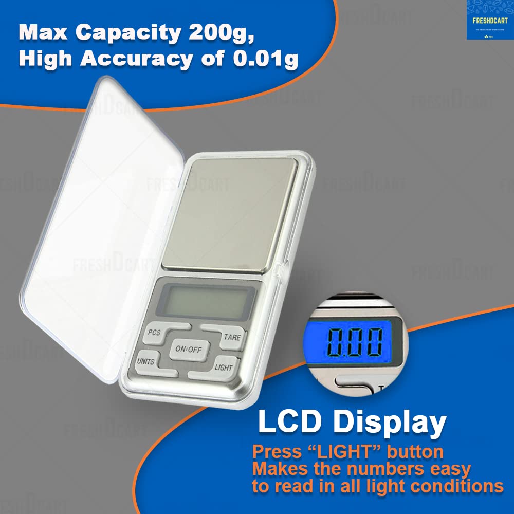 Freshdcart Mini Pocket Weight Scale Digital Jewellery/Chem/Kitchen Small Weighing Machine With Auto Calibration, Tare Full Capac