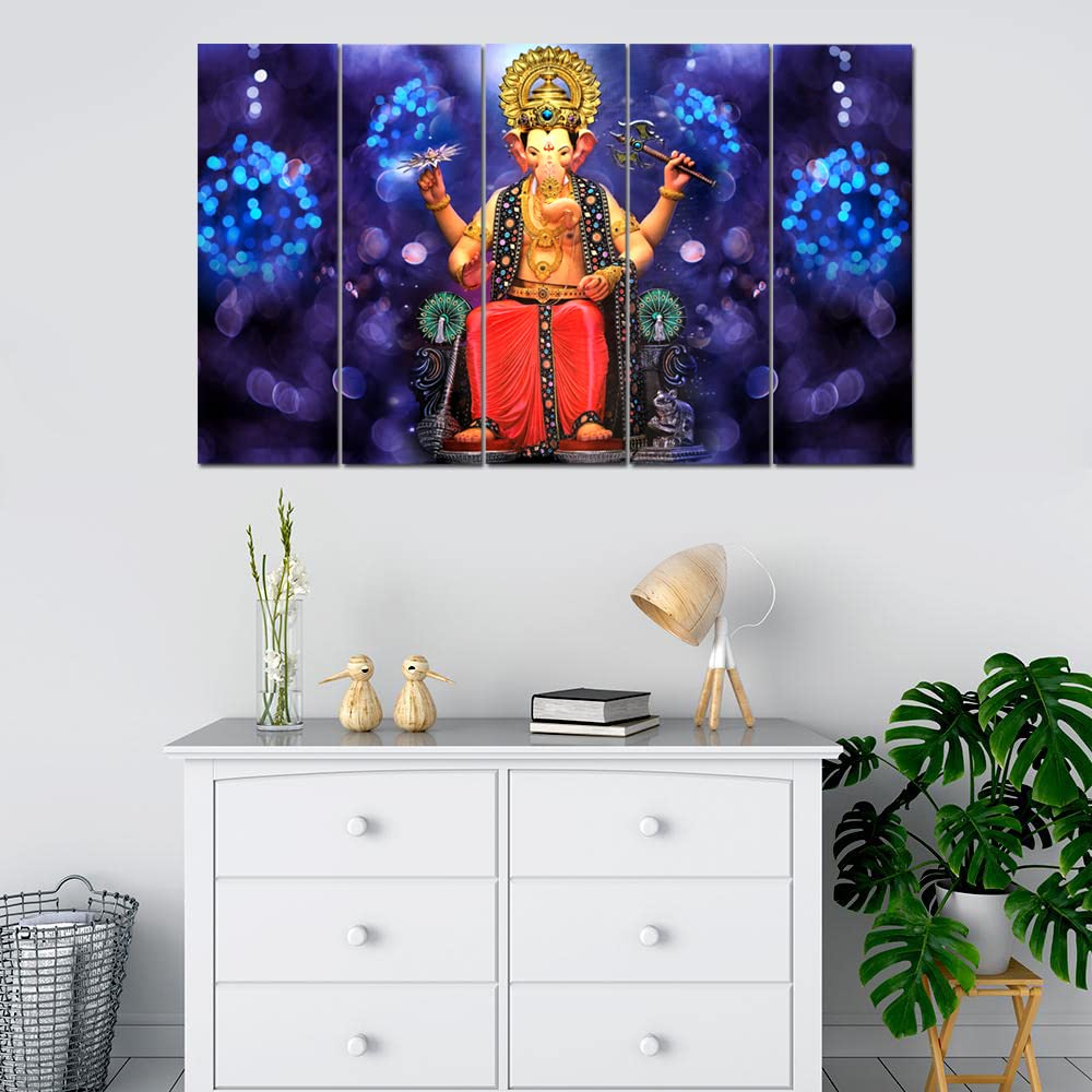 Maxstone Ganesh ji Multiple Frame Wall Painting (50 x 30 Inch, Vynl) For living Room, Bedroom, Drawing Room, Home, Office Decor
