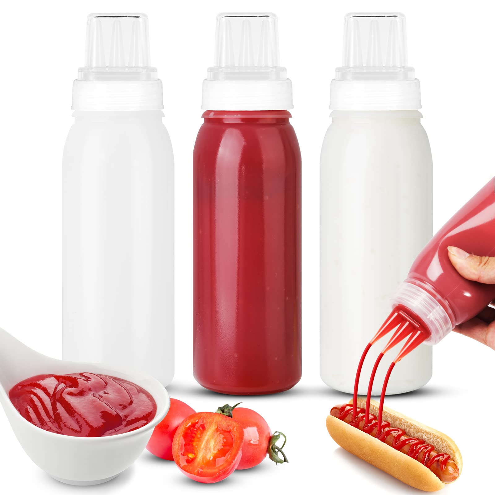 Porous Condiment Squeeze Bottles, Squeeze Bottles for Sauces, Salad Dressing Container, Ketchup Bottles Squeeze 3-Pack 13 oz (38