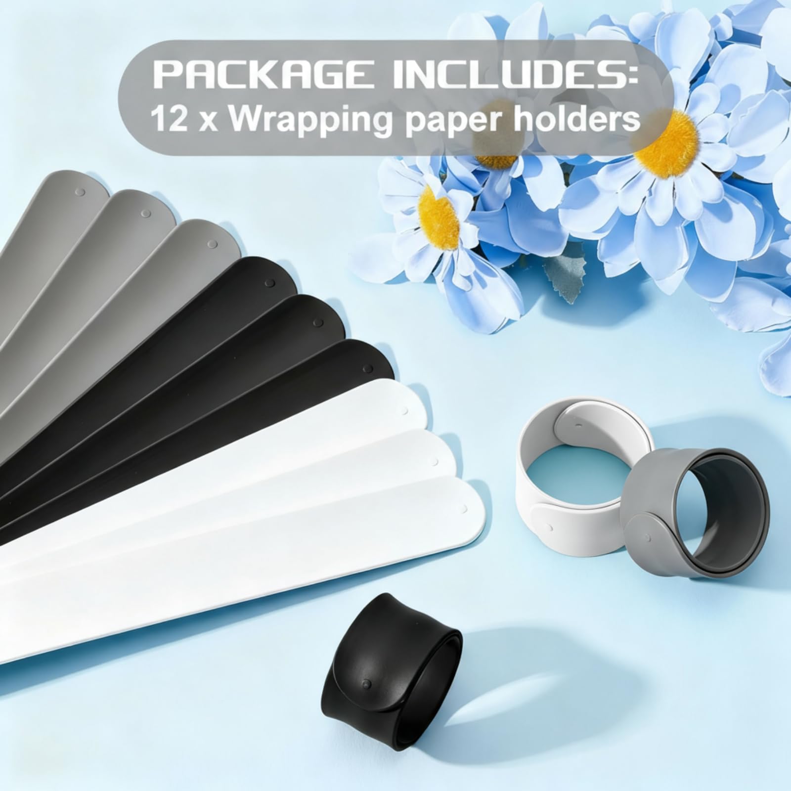 Charniol 12 Pieces Wrapping Paper Roll Holder Holiday Flip Wraps Silicone Covered Metal Strips Flip 1 x 9 Inch Stabilizer Slap B