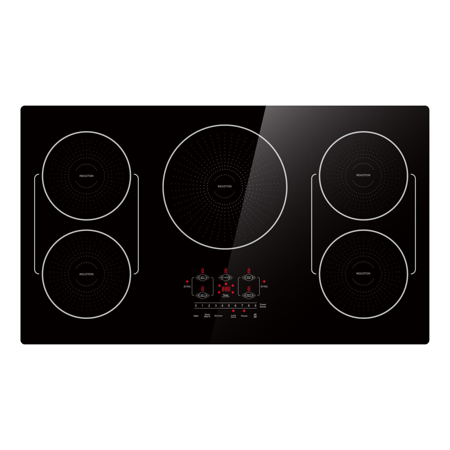 Bigoods 36 Inch Induction Hob Cooktop 5 Burners, Flat Glass Top Electric Stove With Bridge-Sync, 3 Preset Modes Booster, Timer,