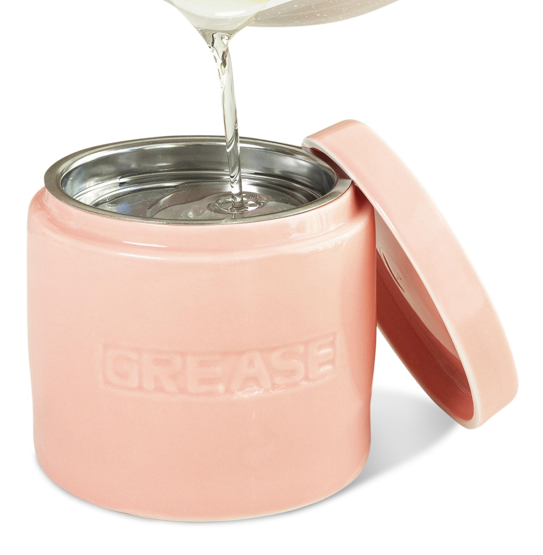 Bacon Grease Saver with Strainer - Ceramic Grease Container 1L Storage Canister | Holds Bacon Fat Drippings | Oil Keeper for Kit