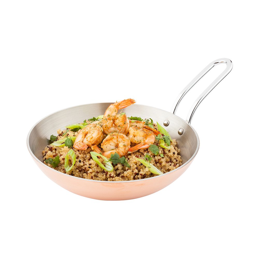 Restaurantware 6.5 Inch Mini Skillet 1 Curved Cooking Skillet - Stain Resistant With Handle Copper Stainless Steel Frying Skille