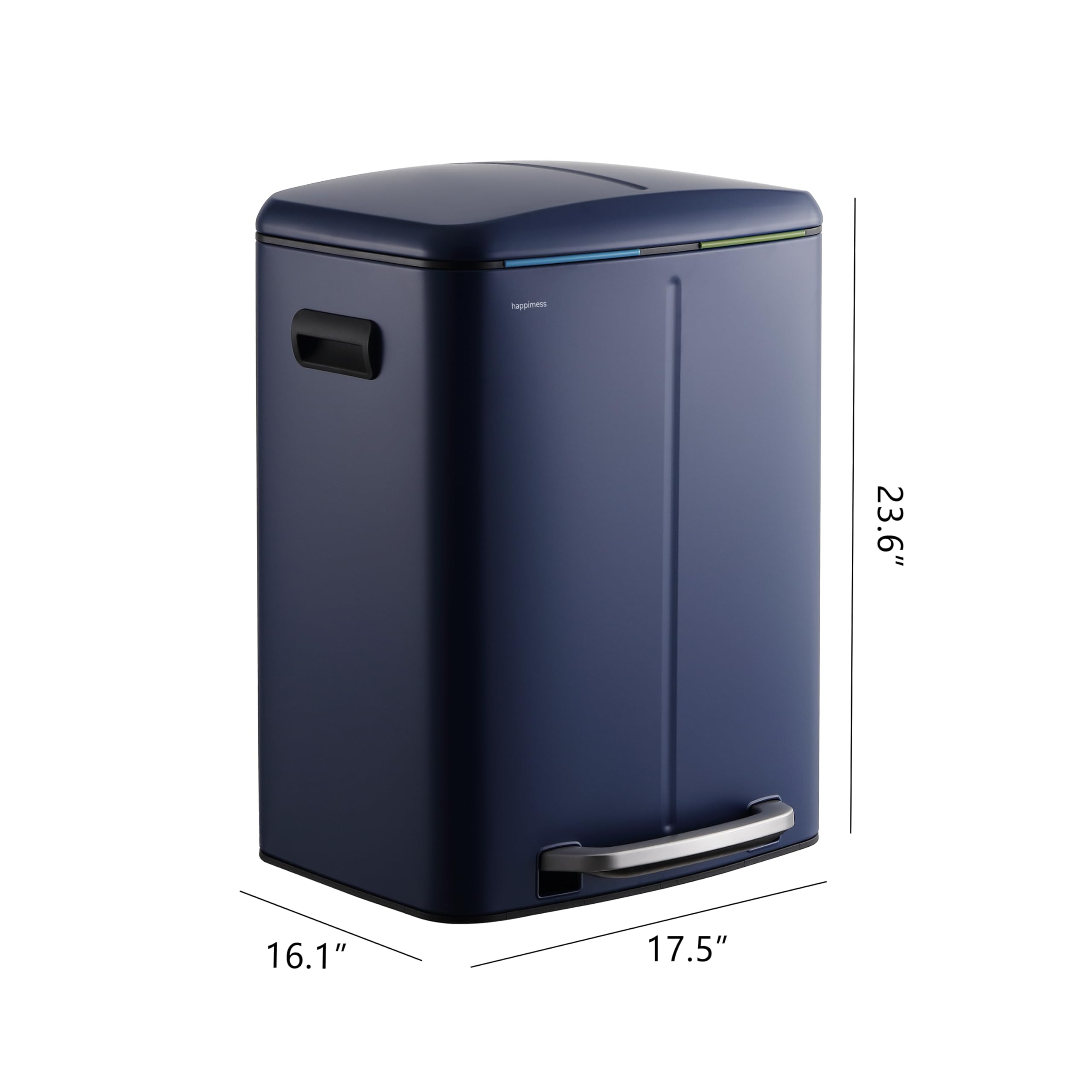 Happimess Hpm1005J Marco Rectangular 10.6-Gallon Double Bucket Trash Can With Soft-Close Lid, Denim Blue,With Soft-Close Lid, Mo