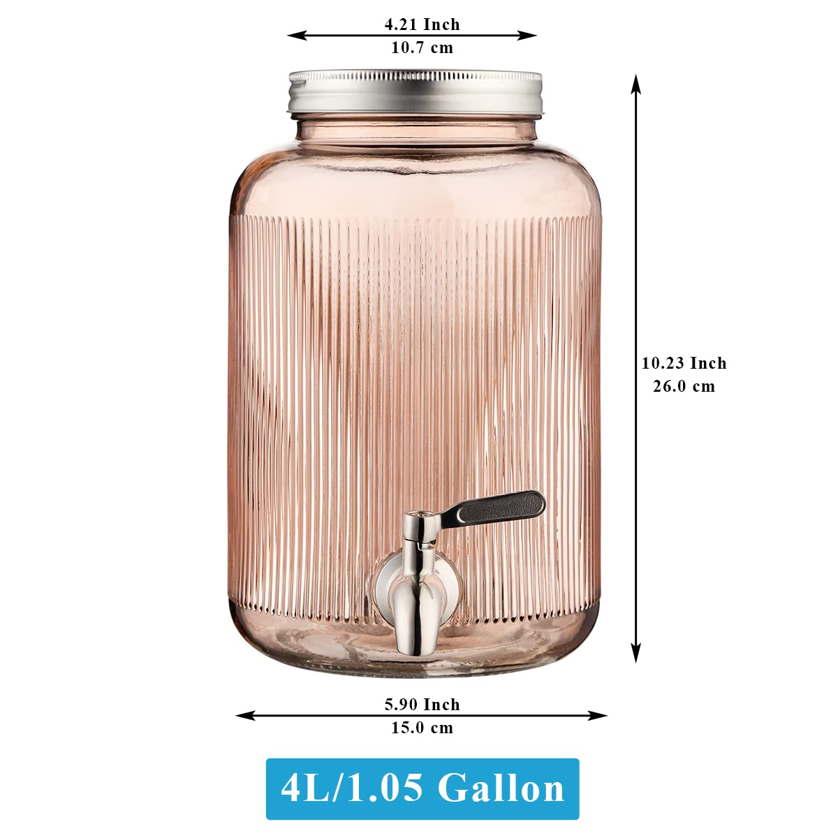 Berglander Glass Drink Dispenser for Fridge  1 Gallon Beverage Dispenser with Leakproof Stainless Steel Spigot  Water  Laundry Detergent  Juice Dispenser for BBQ  Picnic  Parties and Events (Pink)