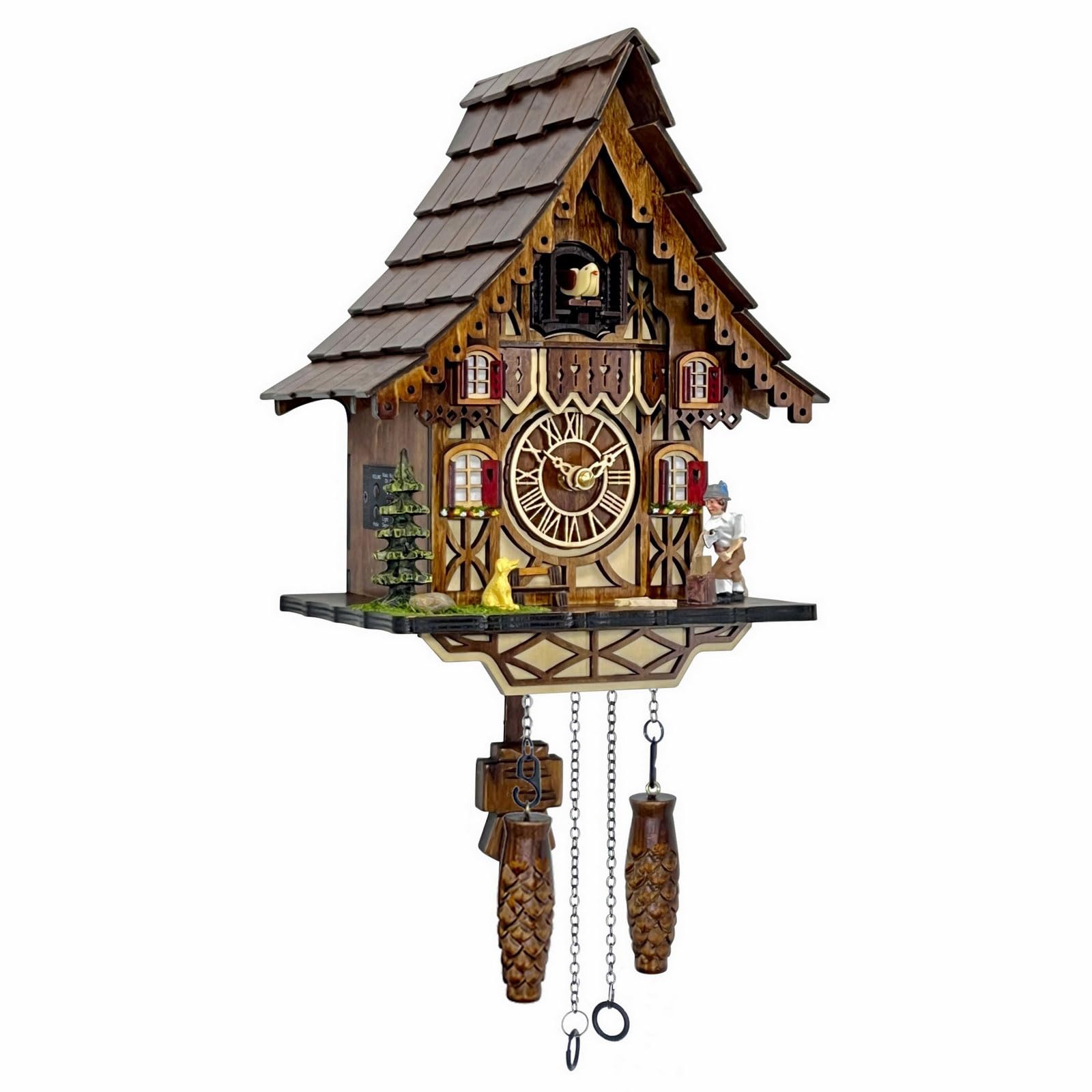 Huge Happiness Cuckoo Clock For Wall Art: 12 Melodies, Volume Control, Night Mode, Germany Style Black Forest Retro Traditional 