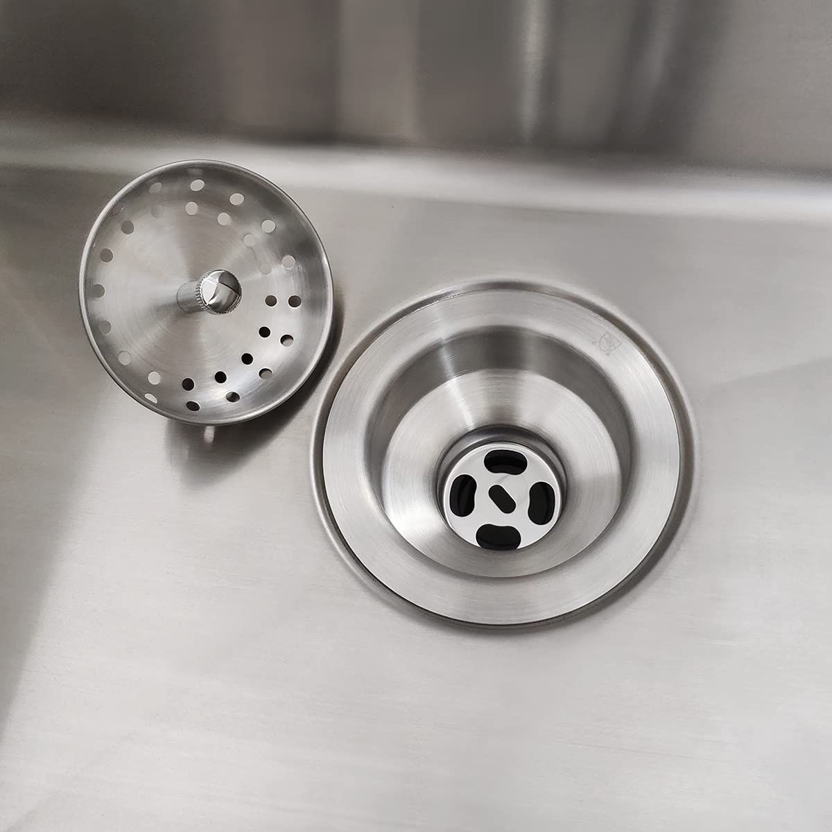 Eadot 3-1/2 Inch Brushed Nickel Kitchen Sink Drain Assembly With Strainer Basket Stopper, Stainless Steel Kitchen Sink Drain Str