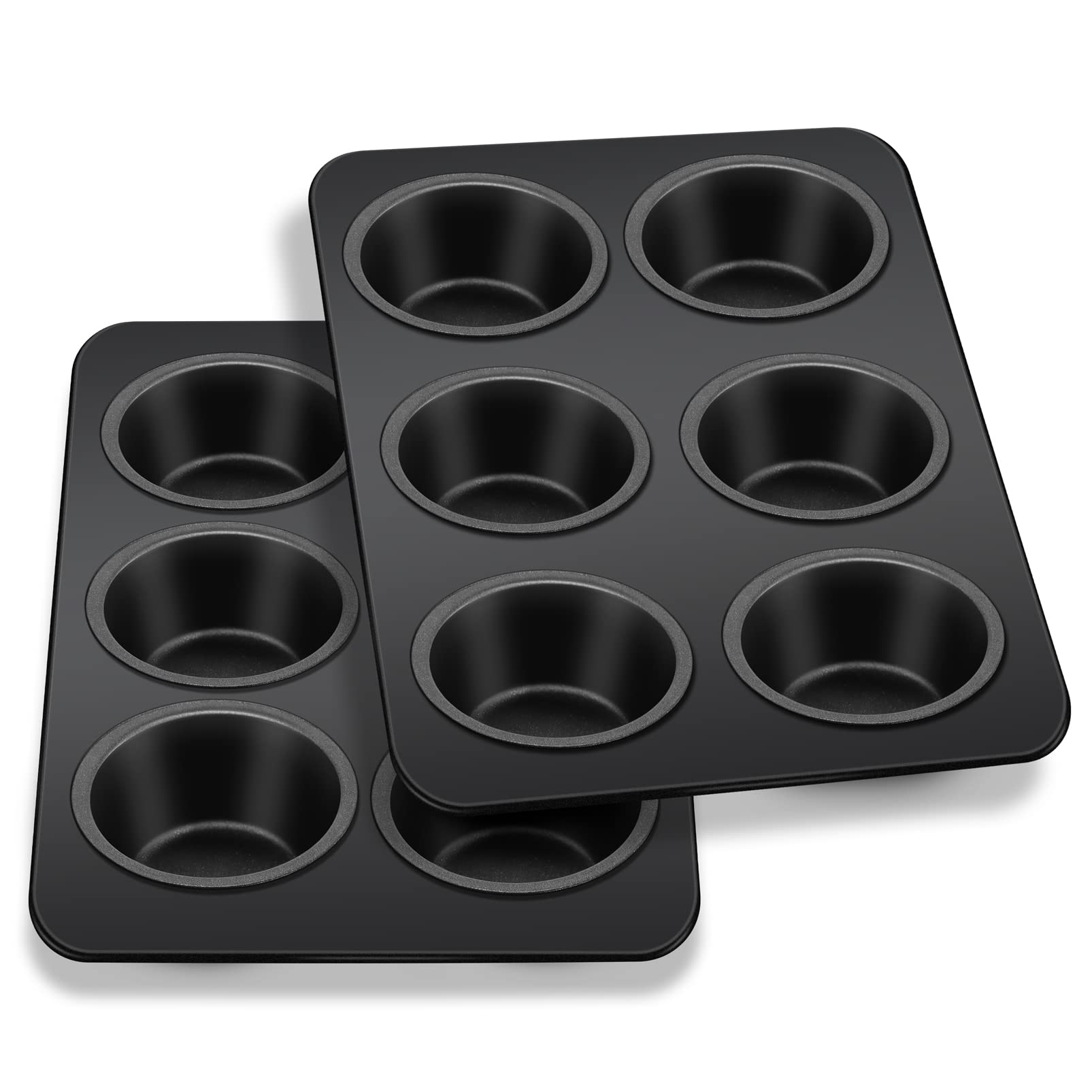Teamfar Muffin Pan, 6 Cup Muffin Tin Cupcake Pan Tray With Nonstick Coating And Stainless Steel Core, For Home/Kitchen Baking, H