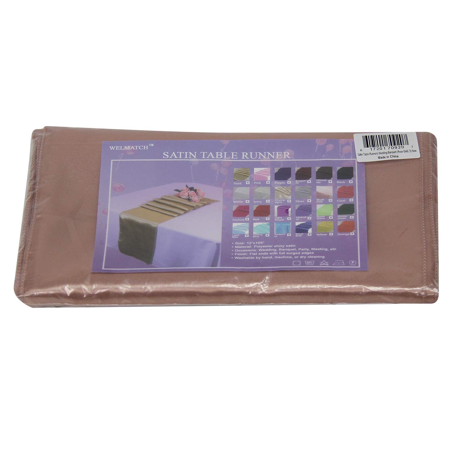 Welmatch Rose Gold Satin Table Runners 5 Pcs Wedding Banquet Party Event Decoration Table Runners (Rose Gold, 5)