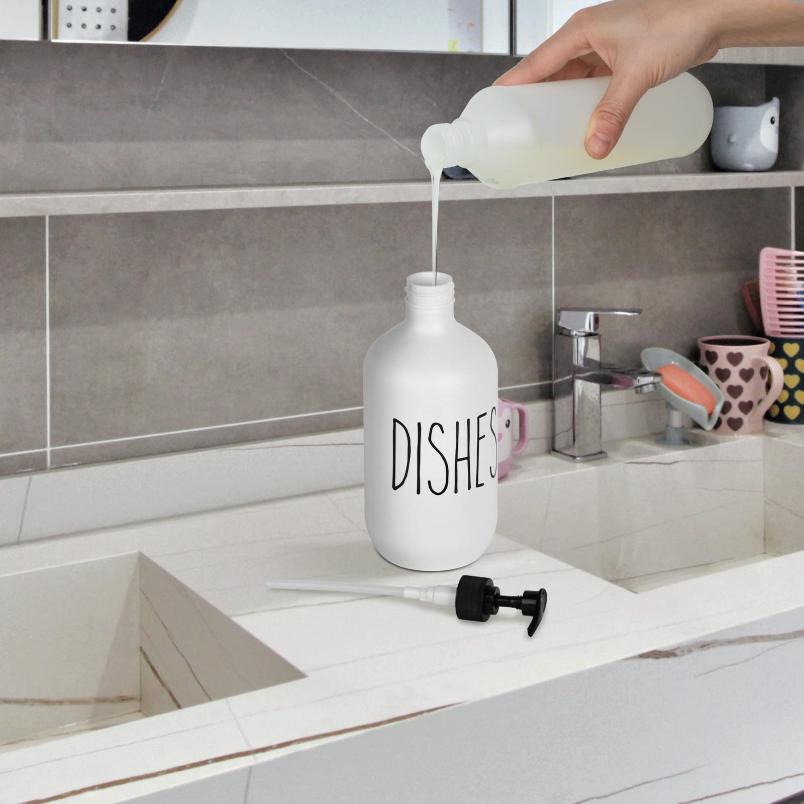 Hand And Dish Soap Dispenser Set 2 Pack 500Ml Large Plastic Soap Dispensers Refillable Pump Liquid Sanitizer Bottles For Kitchen