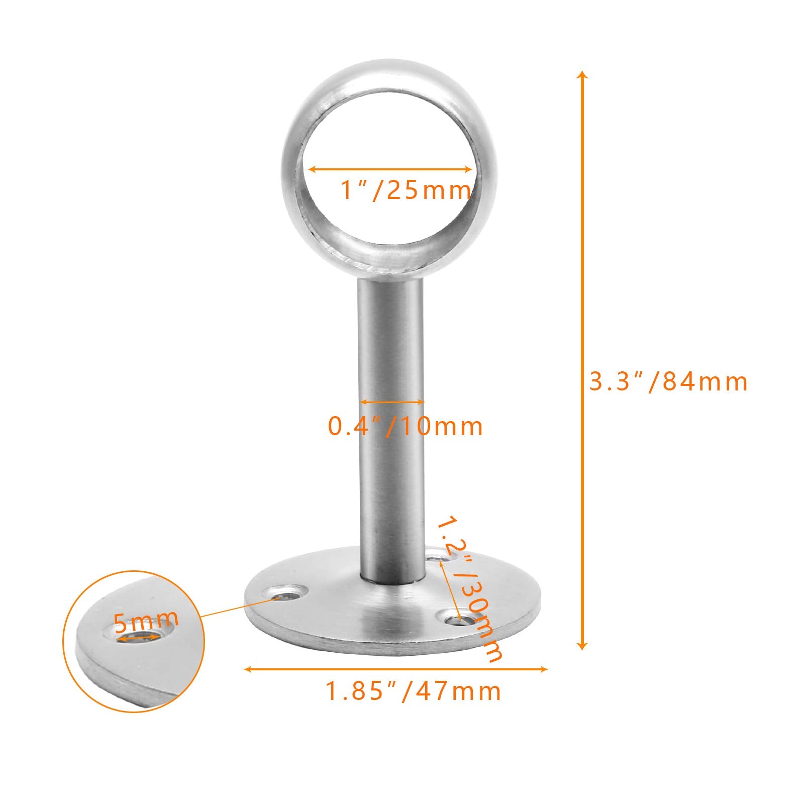 Jiozermi 8 Pcs 1 Inch Ceiling Mount Curtain Rod Bracket, Flange Closet Rod Holder, Heavy Duty Stainless Steel Shower Curtain Rod