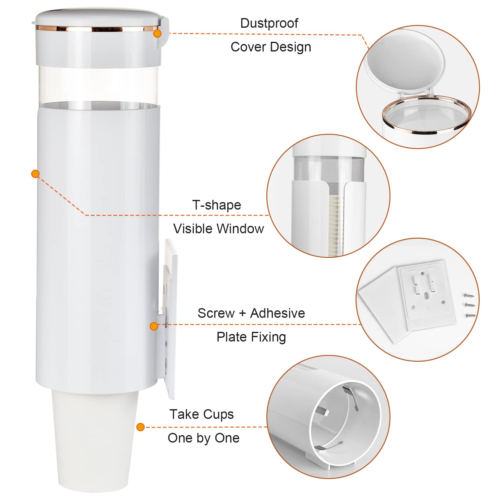 Cup Dispenser, Upgraded Wall Mounted Mouthwash Cup Dispenser, Pull Type Water Cooler Cup Holder Fit 4Oz-7Oz Disposable Cups For