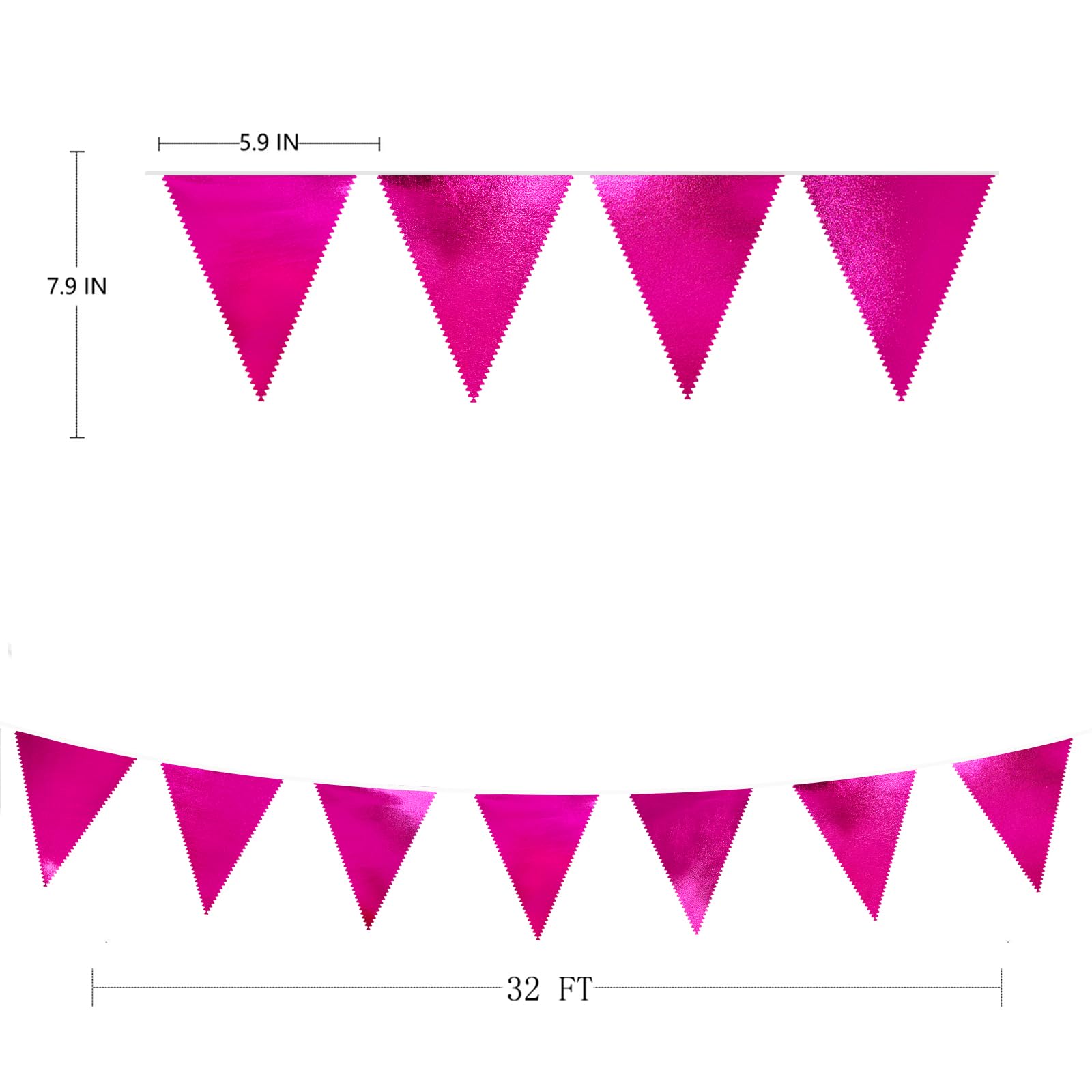 Hot Pink Party Decorations Triangle Pennant Banner Flag Rose Pink Metallic Fabric Bunting Garland For Birthday Bachelorette Wedd