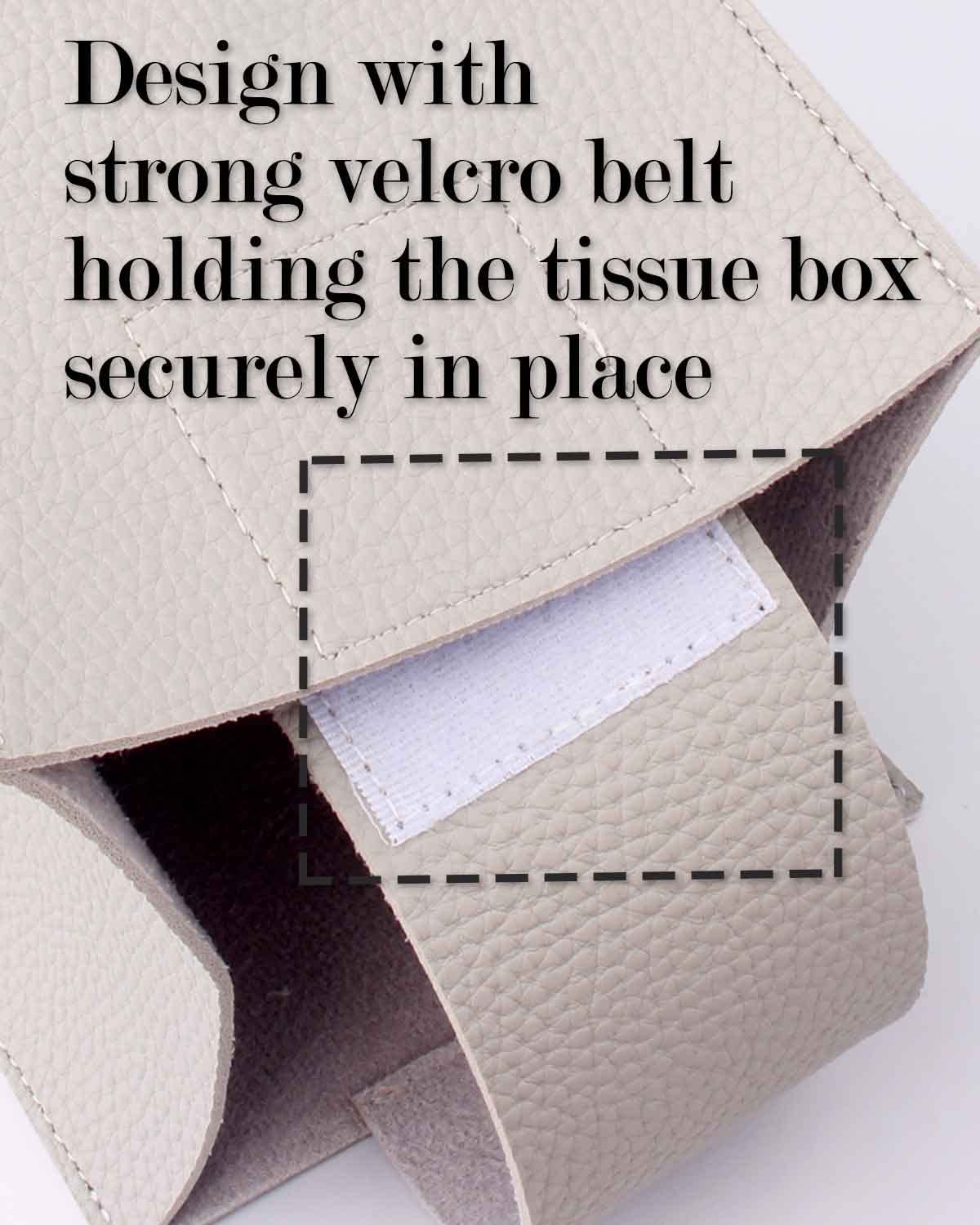 Rectangular Tissue Box Cover Leather - With Bottom Belt [Jesmini, Light Gray] Modern Pu Leather Rectangle Tissue Holder Decorati