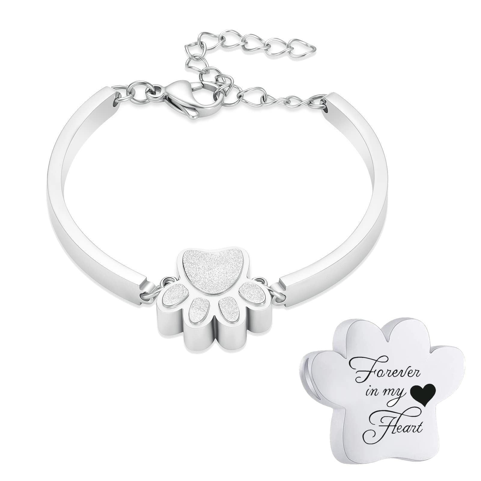 Stainless Steel Paw Print Urn Bracelet Memorial Ash Keepsake Cremation Jewelry Dog Ashes Bracelet