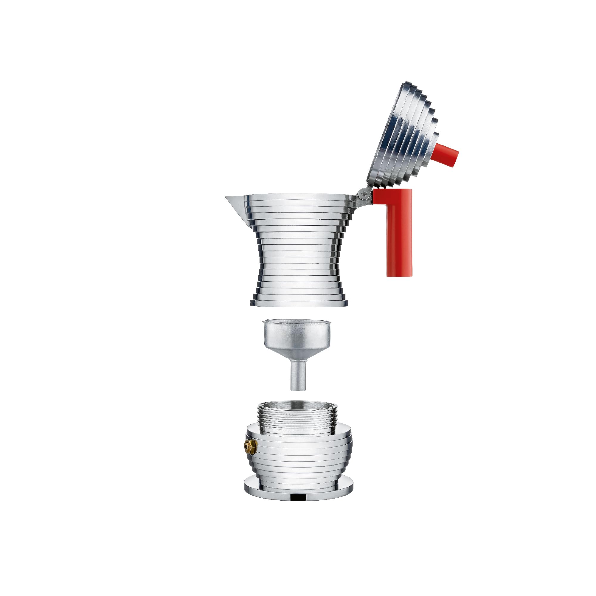 Alessi Mdl02/1 R Pulcina Stove Top Espresso 1 Cup Coffee Maker In Aluminum Casting Handle And Knob In Pa, Red