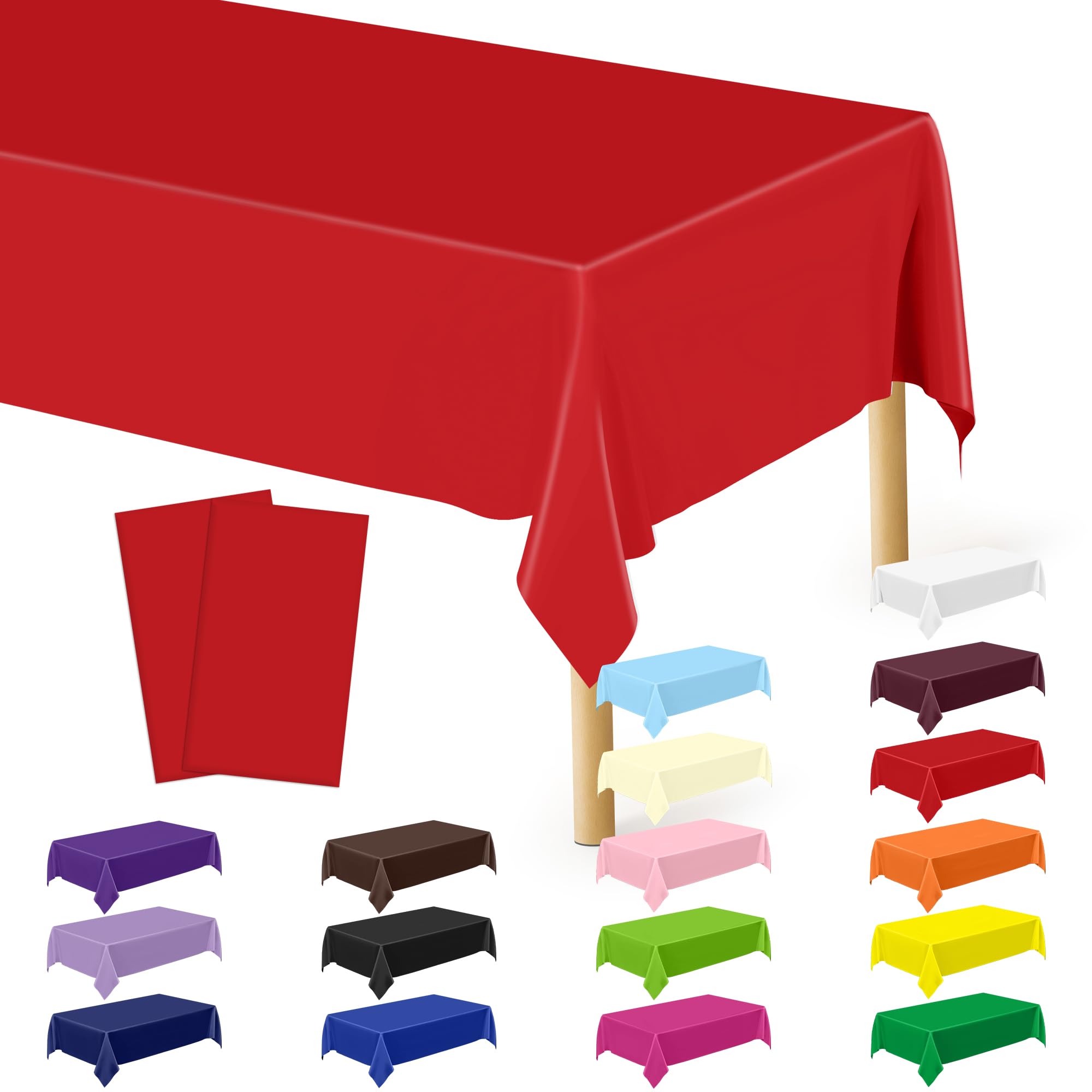 QZYL 2 Pack Picnic Table Cover, 108 x 54 Inches Red Plastic Table Cloths, Red Disposable Tablecloth Rectangle Tablecover, Waterp