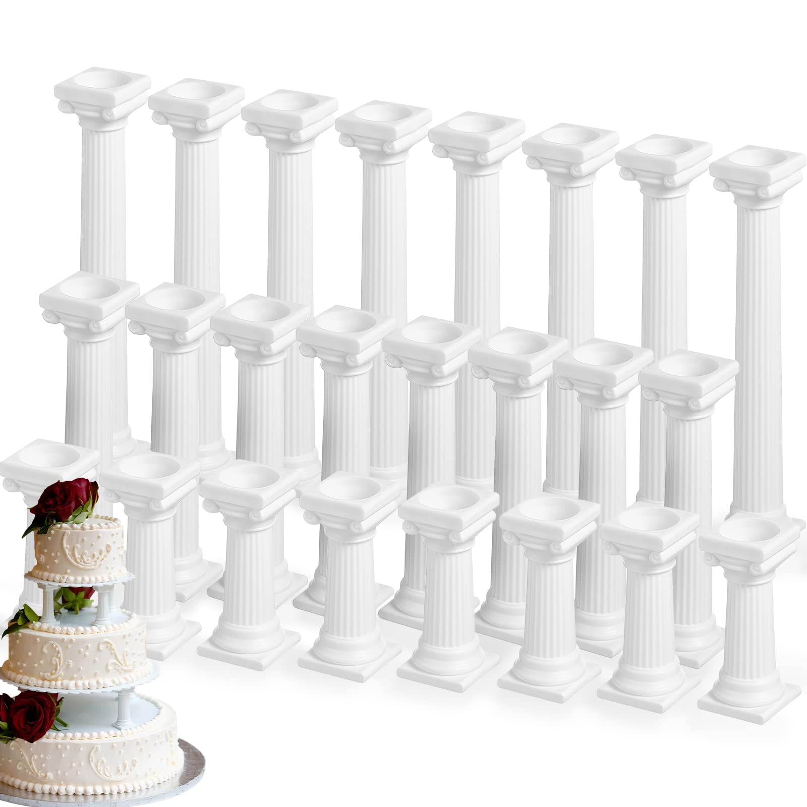 Suclain 24 Pcs 3 Size Fondant Cakes Tier Separator Support Stand Roman Column Cake Tiered Stands Multilayer Pillars Oman Column 